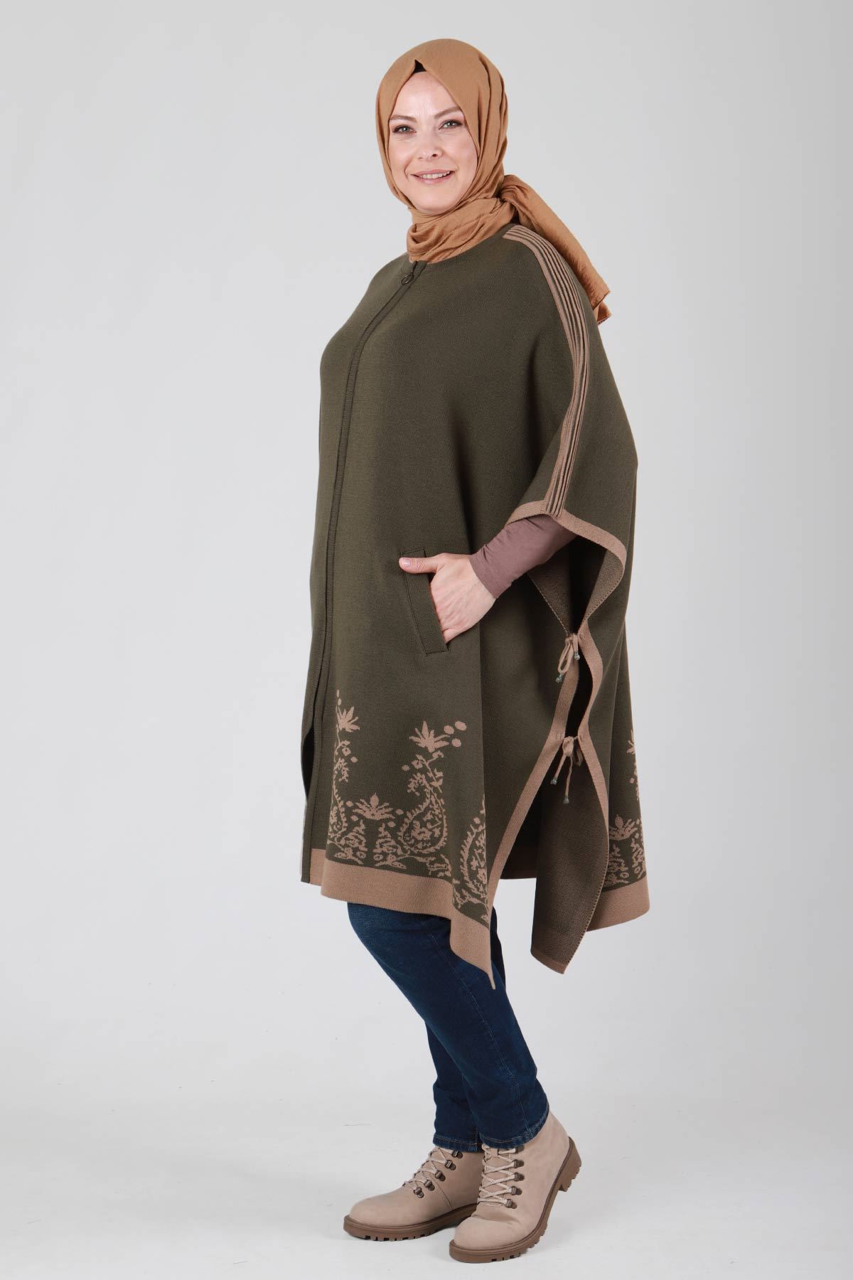 / Büyük Beden Tesettür Triko Panço 9617