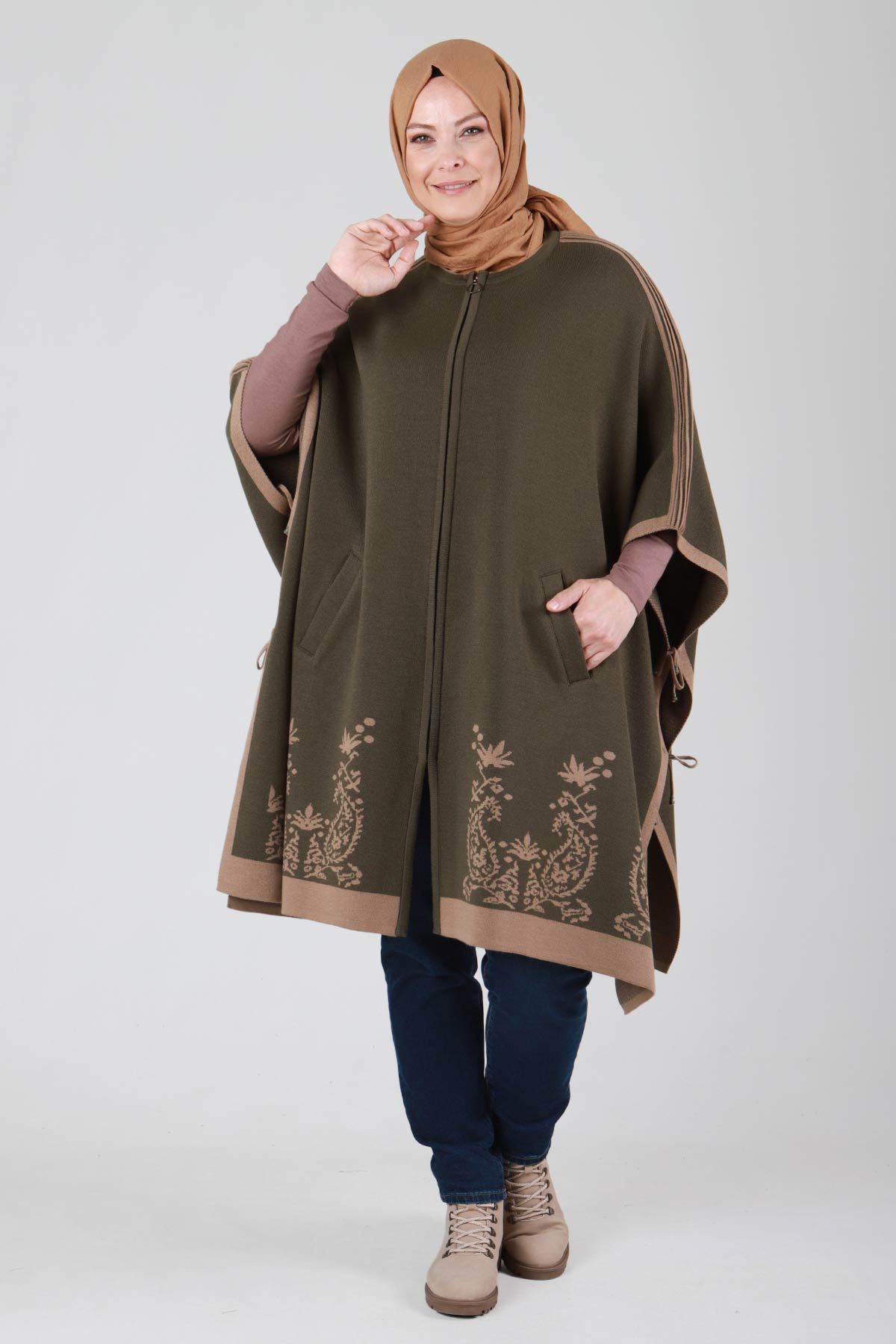 / Büyük Beden Tesettür Triko Panço 9617