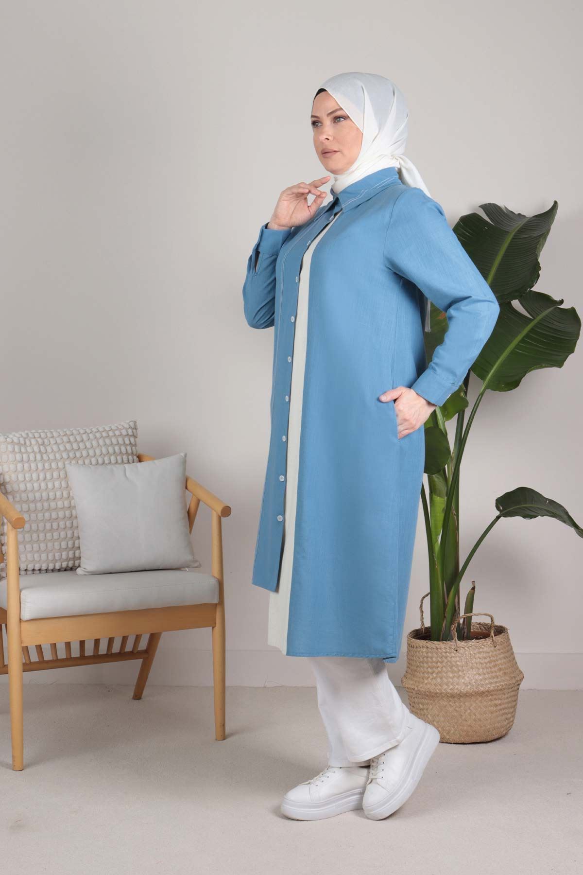Büyük Beden Tesettür Pamuk Vual Kap 25059 Soft Mavi