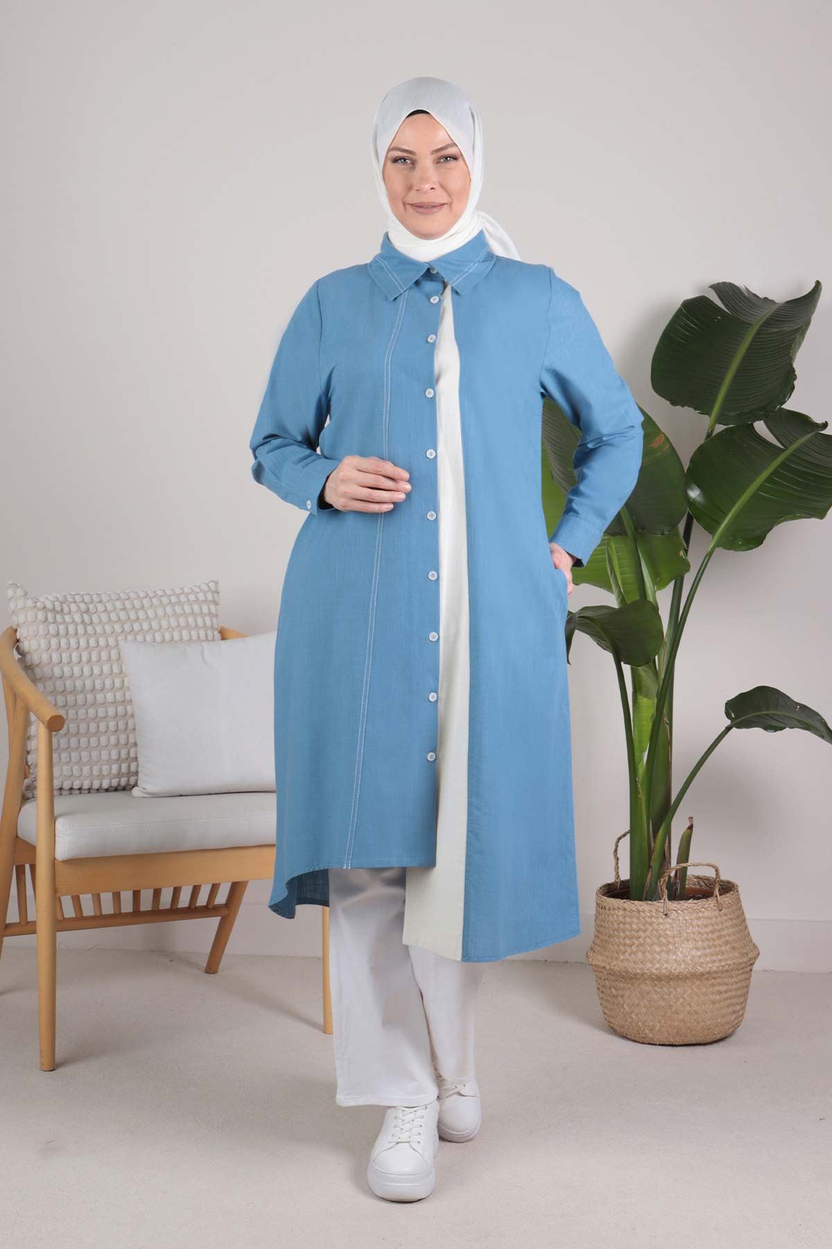 Büyük Beden Tesettür Pamuk Vual Kap 25059 Soft Mavi