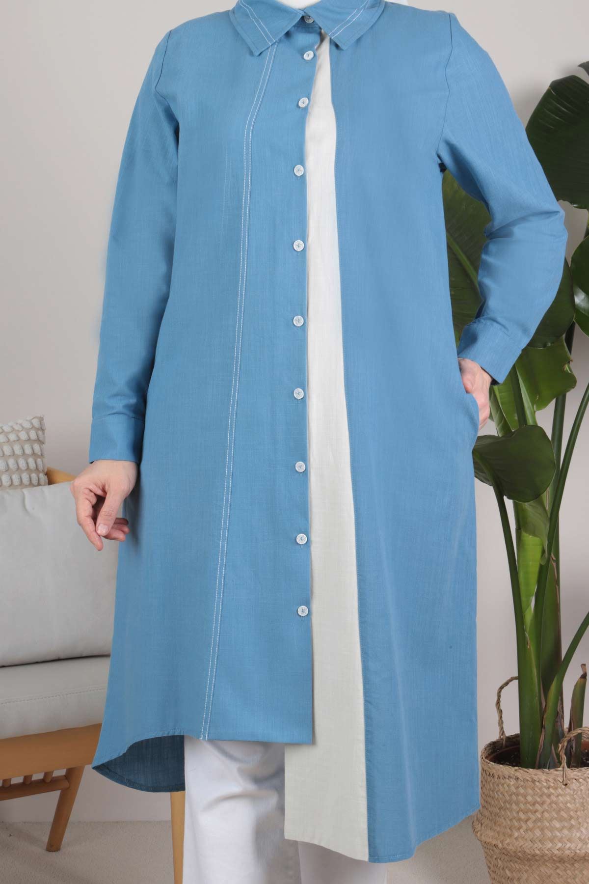 Büyük Beden Tesettür Pamuk Vual Kap 25059 Soft Mavi