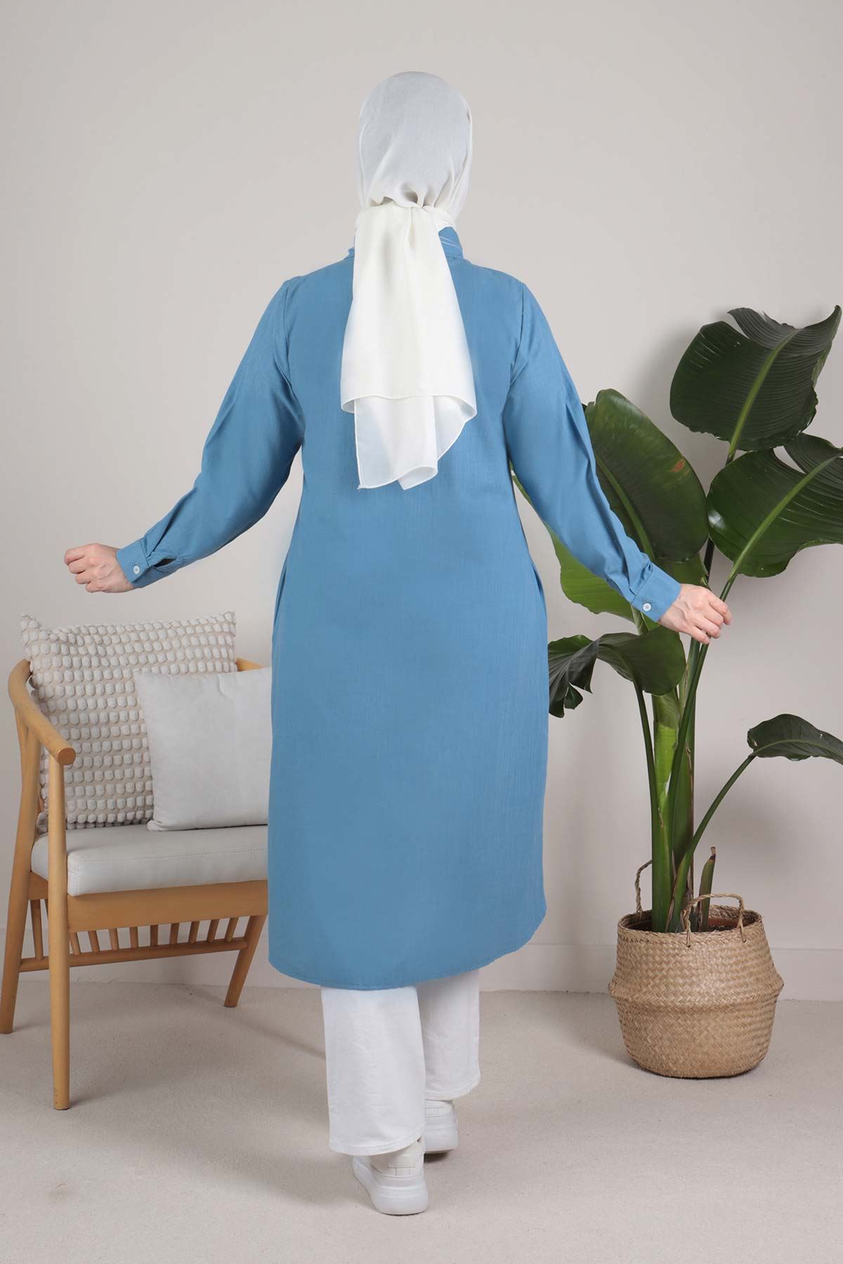 Büyük Beden Tesettür Pamuk Vual Kap 25059 Soft Mavi