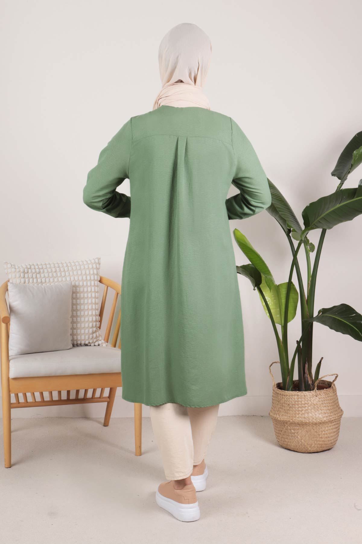 Büyük Beden Tesettür Dokuma Basic Tunik 2314 Çağla Yeşili
