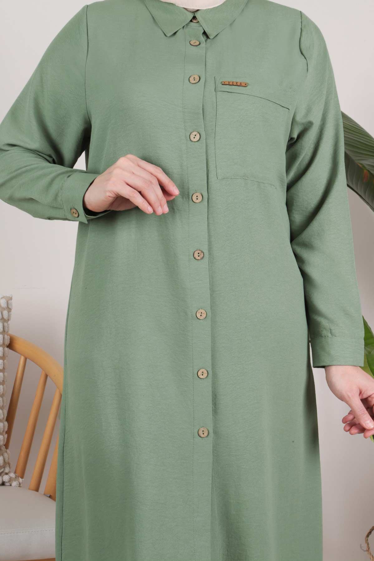 Büyük Beden Tesettür Dokuma Basic Tunik 2314 Çağla Yeşili