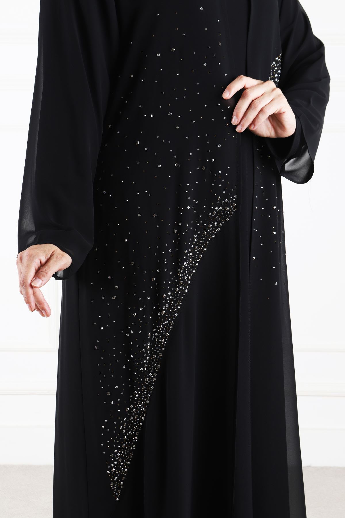 Büyük Beden Tesettür Abaya Takım 50019 Siyah