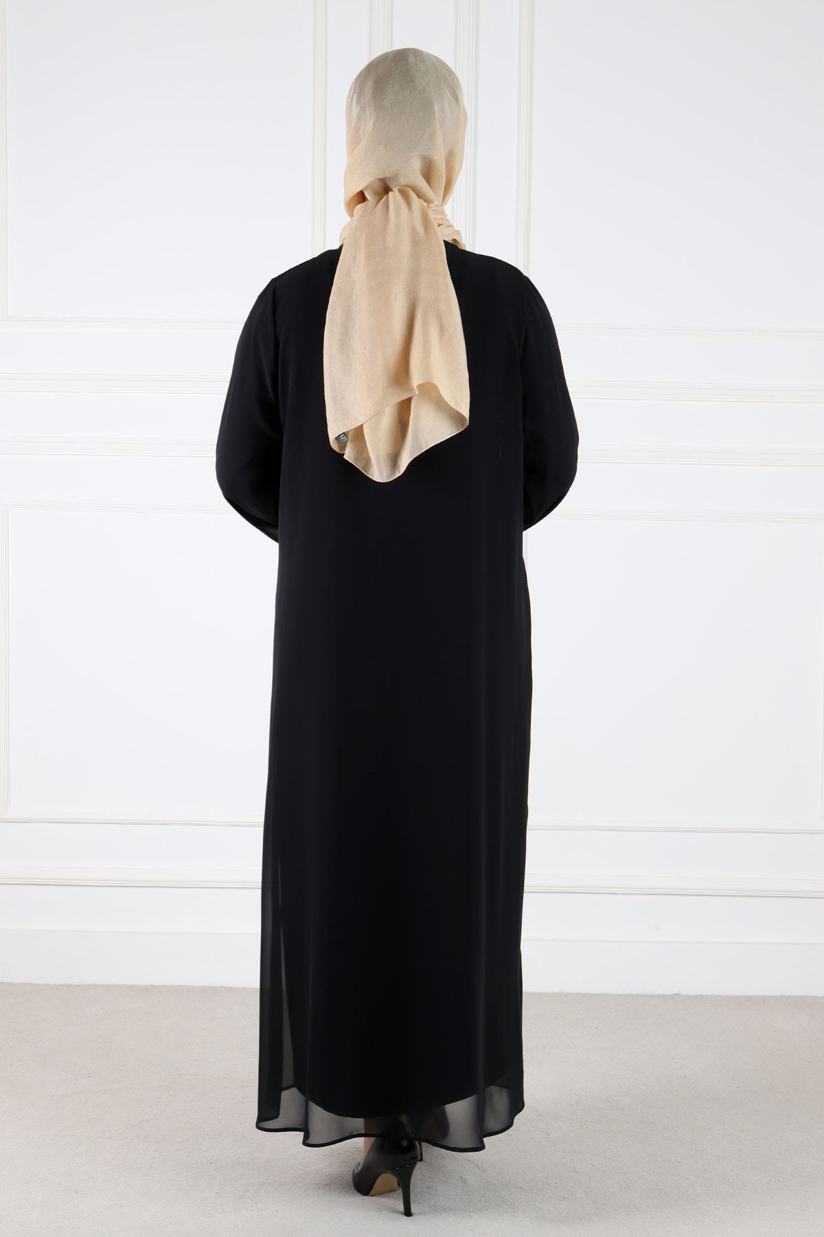Büyük Beden Tesettür Abaya Takım 50019 Siyah