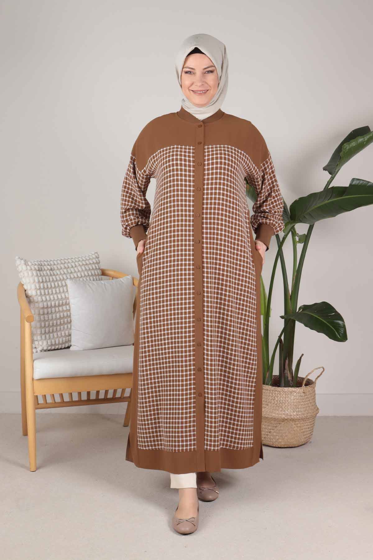 Büyük Beden Tesettür Hakim Yaka Ferace 28048 Tarçın