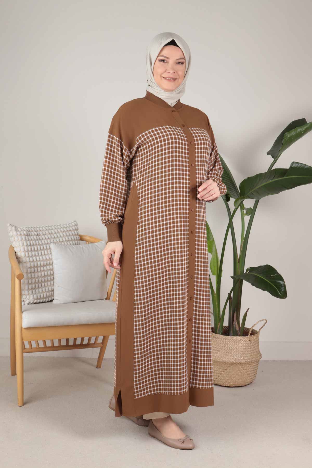 Büyük Beden Tesettür Hakim Yaka Ferace 28048 Tarçın