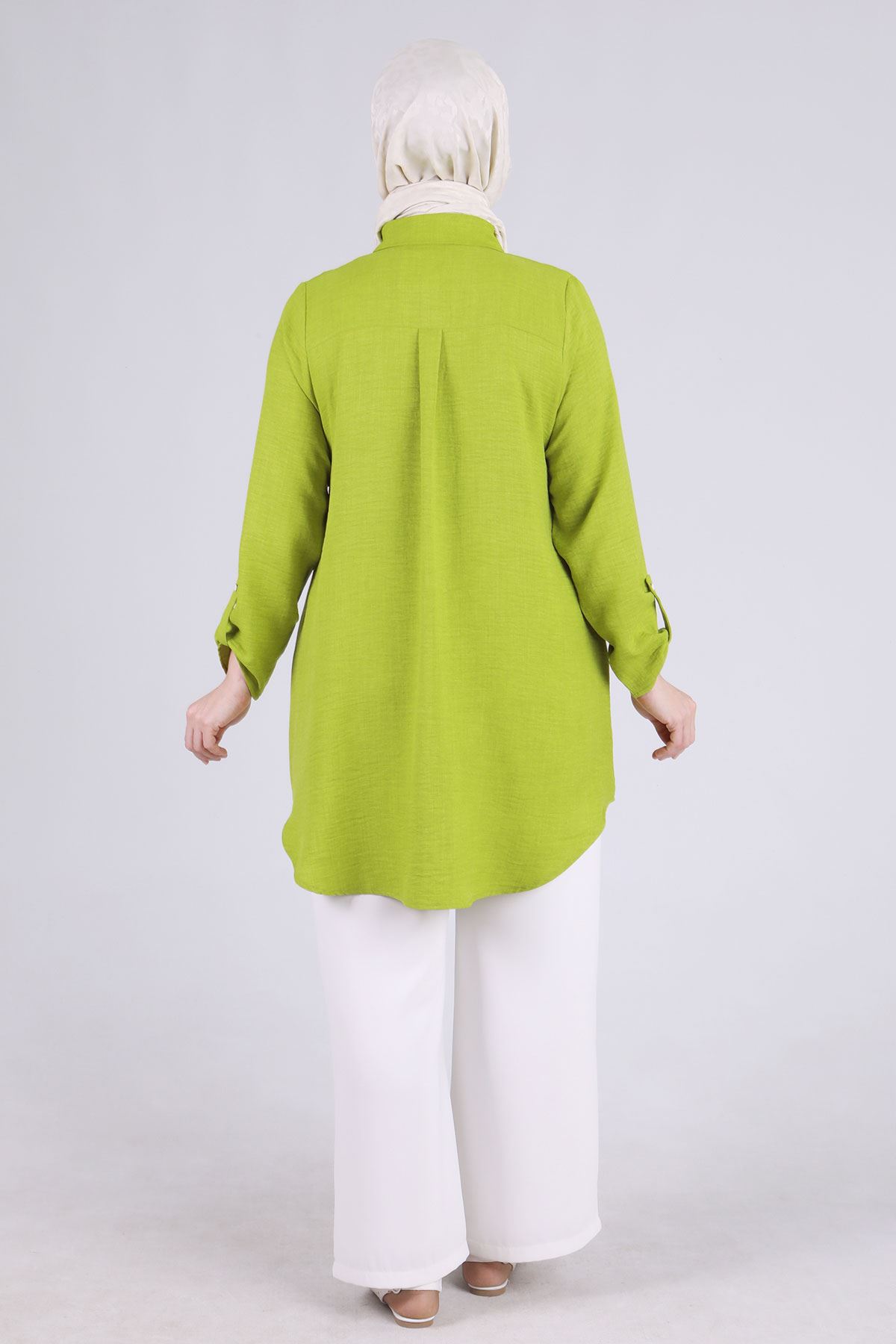 Büyük Beden Tesettür Taş Cepli Tunik 2334 Olive