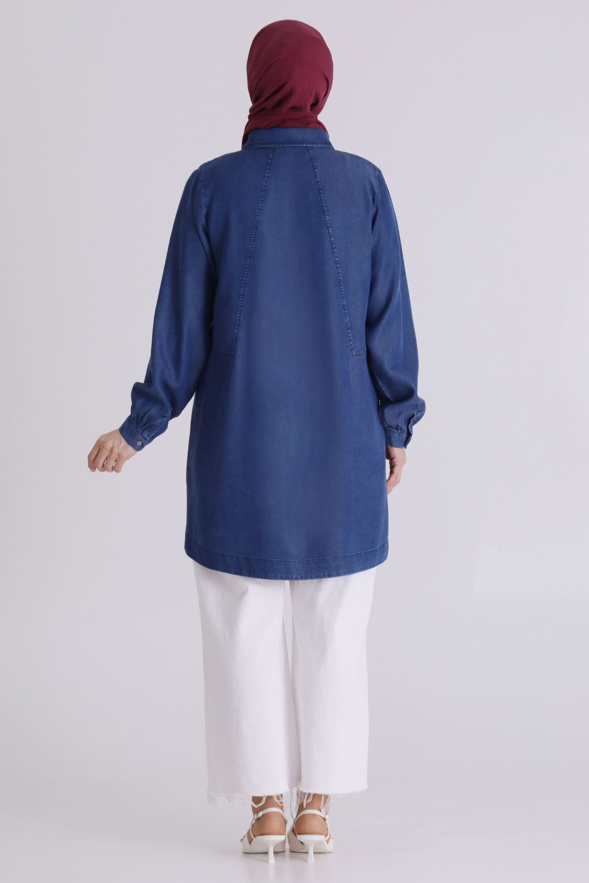 Büyük Beden Tesettür Tensel Kot Tunik 23034 Koyu Mavi