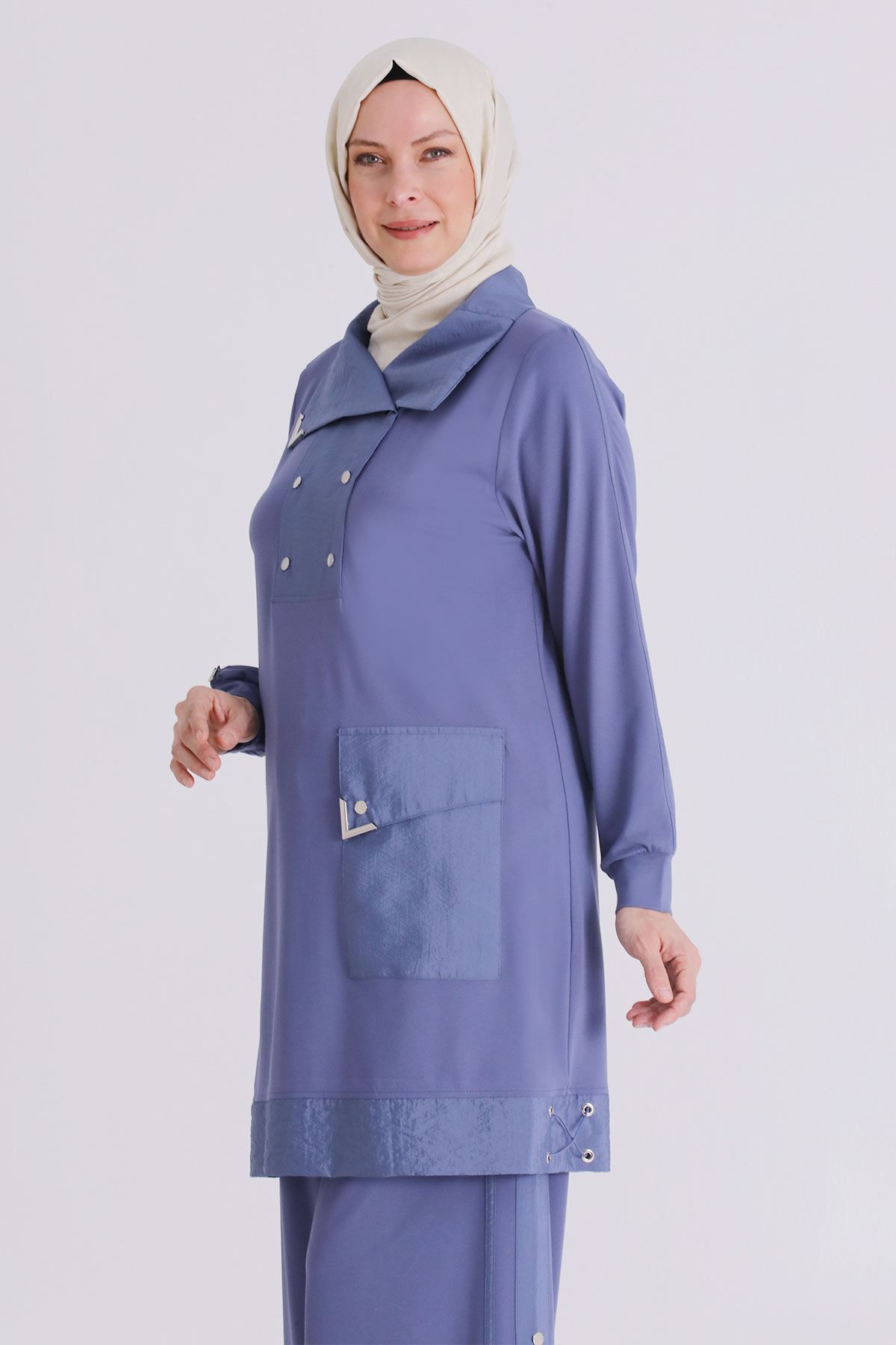 Büyük Beden Tesettür Pantolonlu Takım 35143 Morcivert