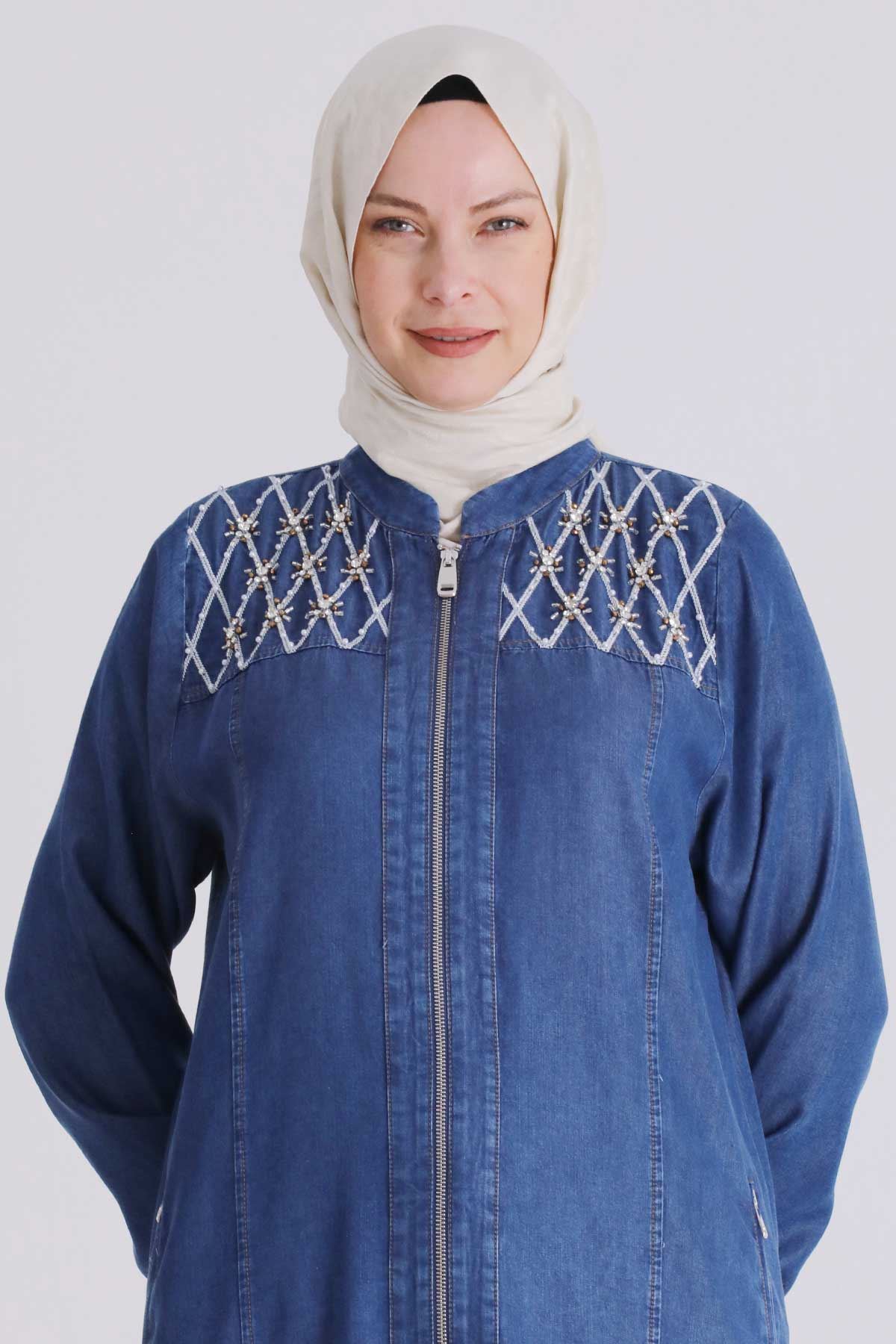 Büyük Beden Tesettür Tensel Kot Kap 25143 Koyu Mavi