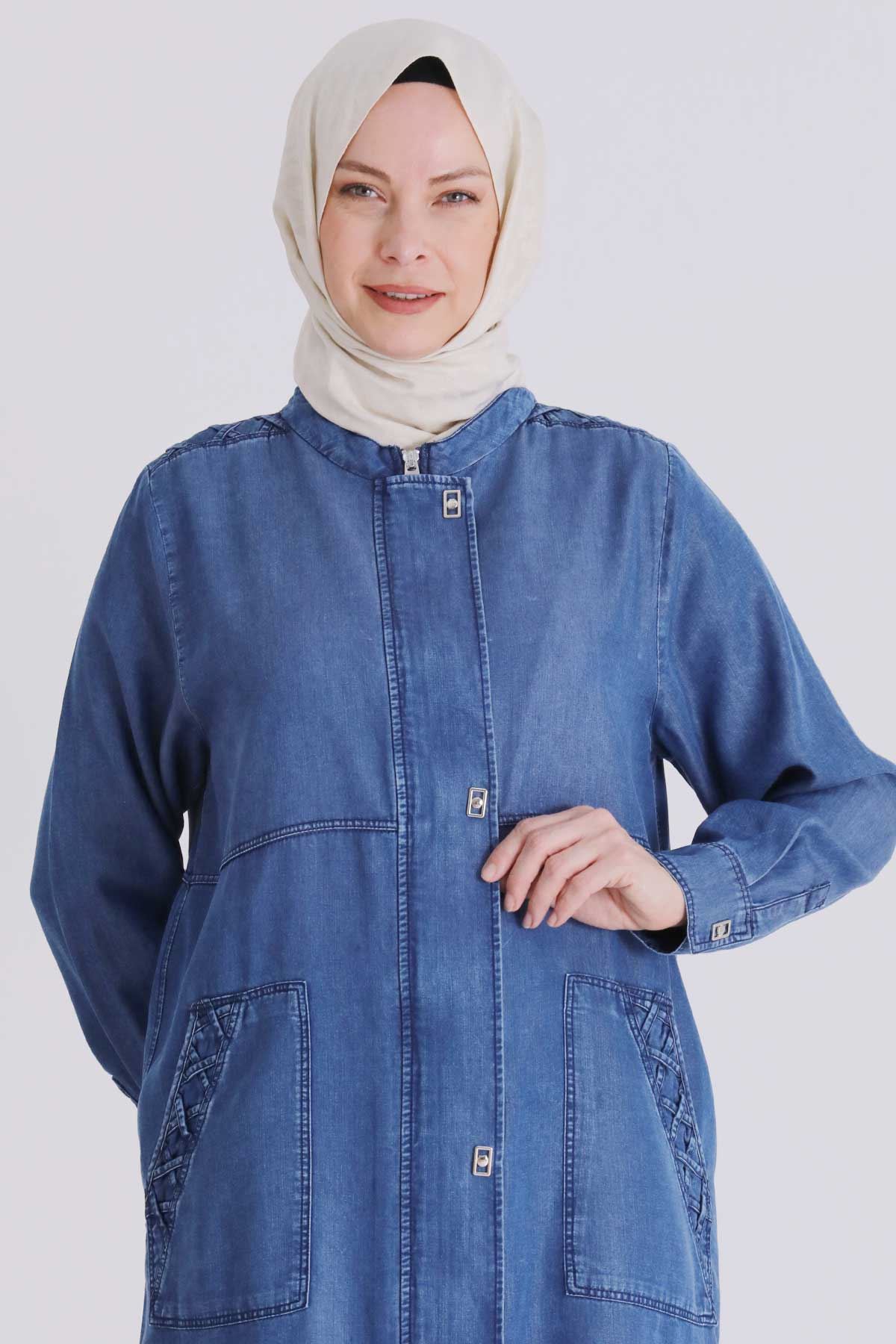 Büyük Beden Tesettür Tensel Kot Ferace 28078 Koyu Mavi