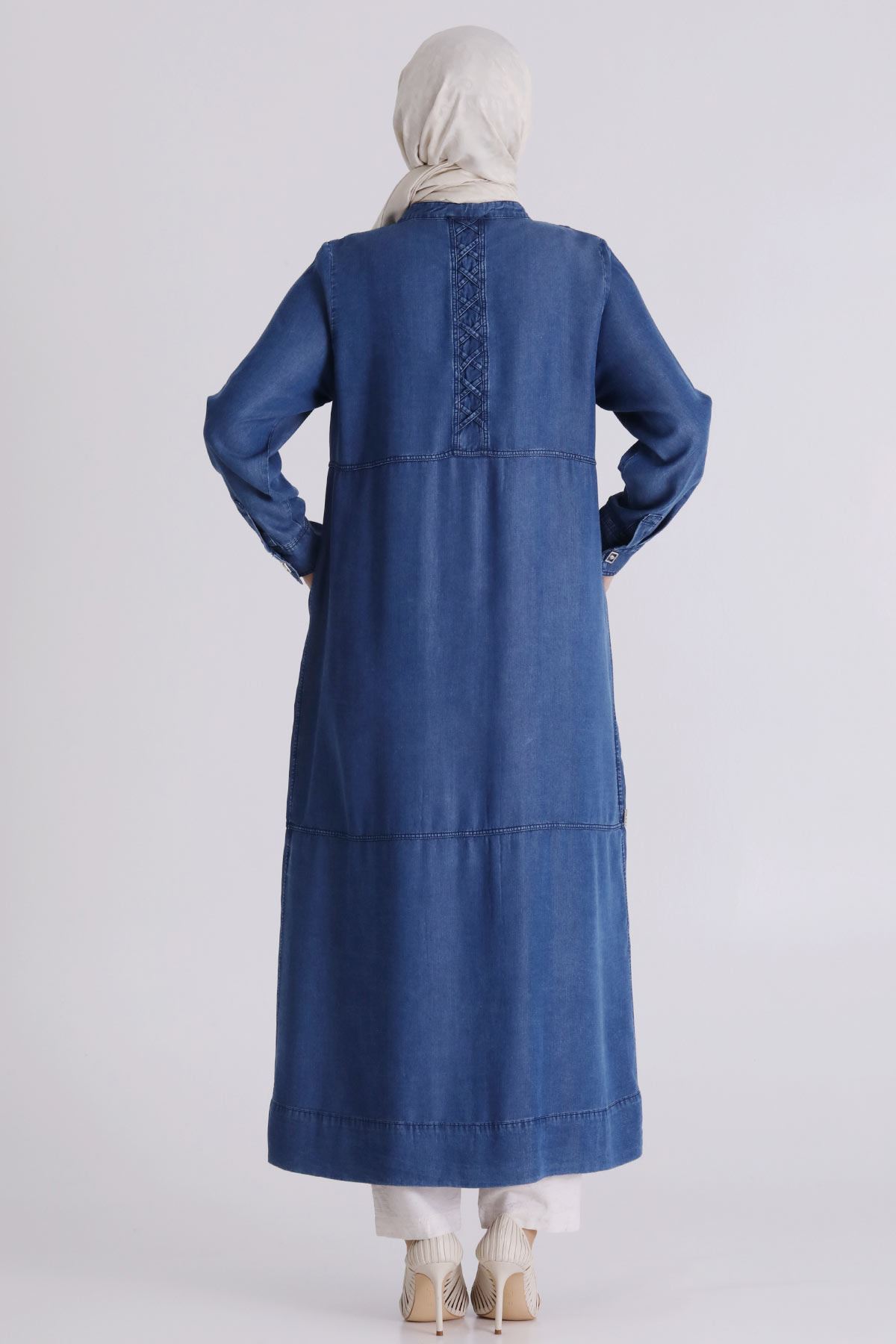 Büyük Beden Tesettür Tensel Kot Ferace 28078 Koyu Mavi