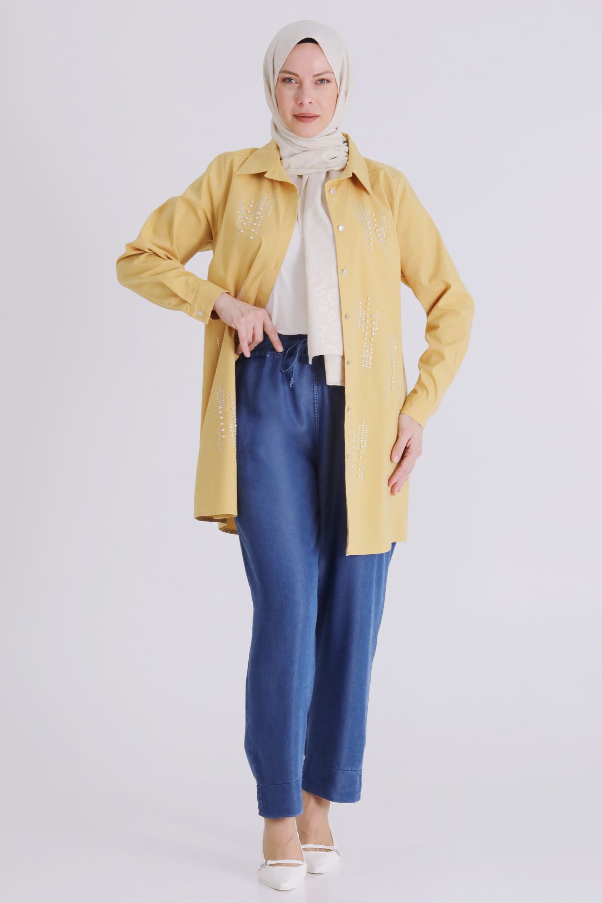 Büyük Beden Tesettür Tensel Pantolon 10509 Koyu Mavi