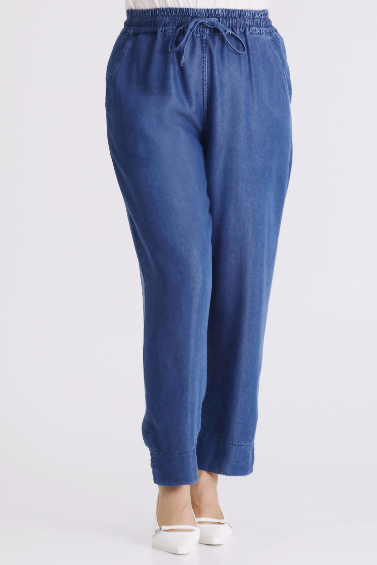 Büyük Beden Tesettür Tensel Pantolon 10509 Koyu Mavi