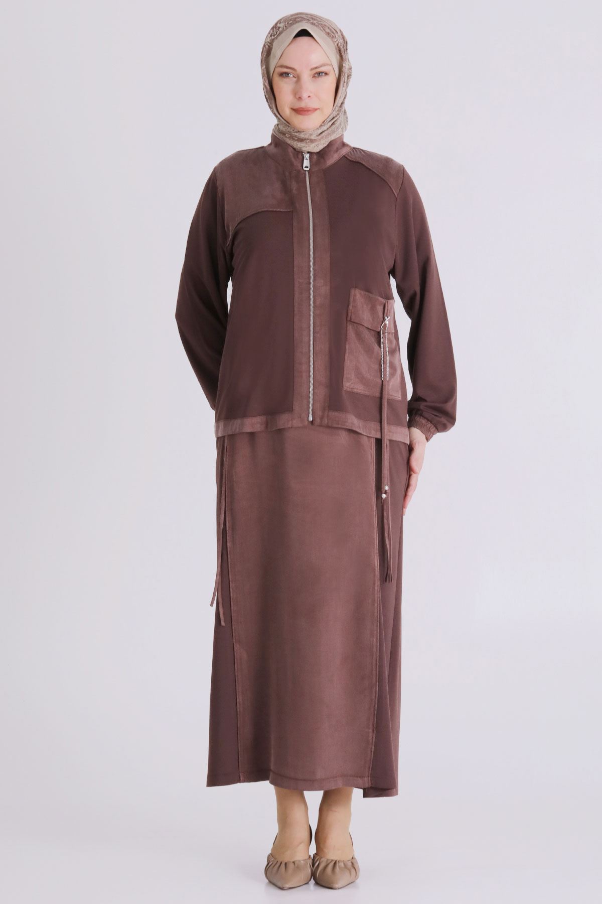 Büyük Beden Tesettür İkili Takım 40014 Kahve