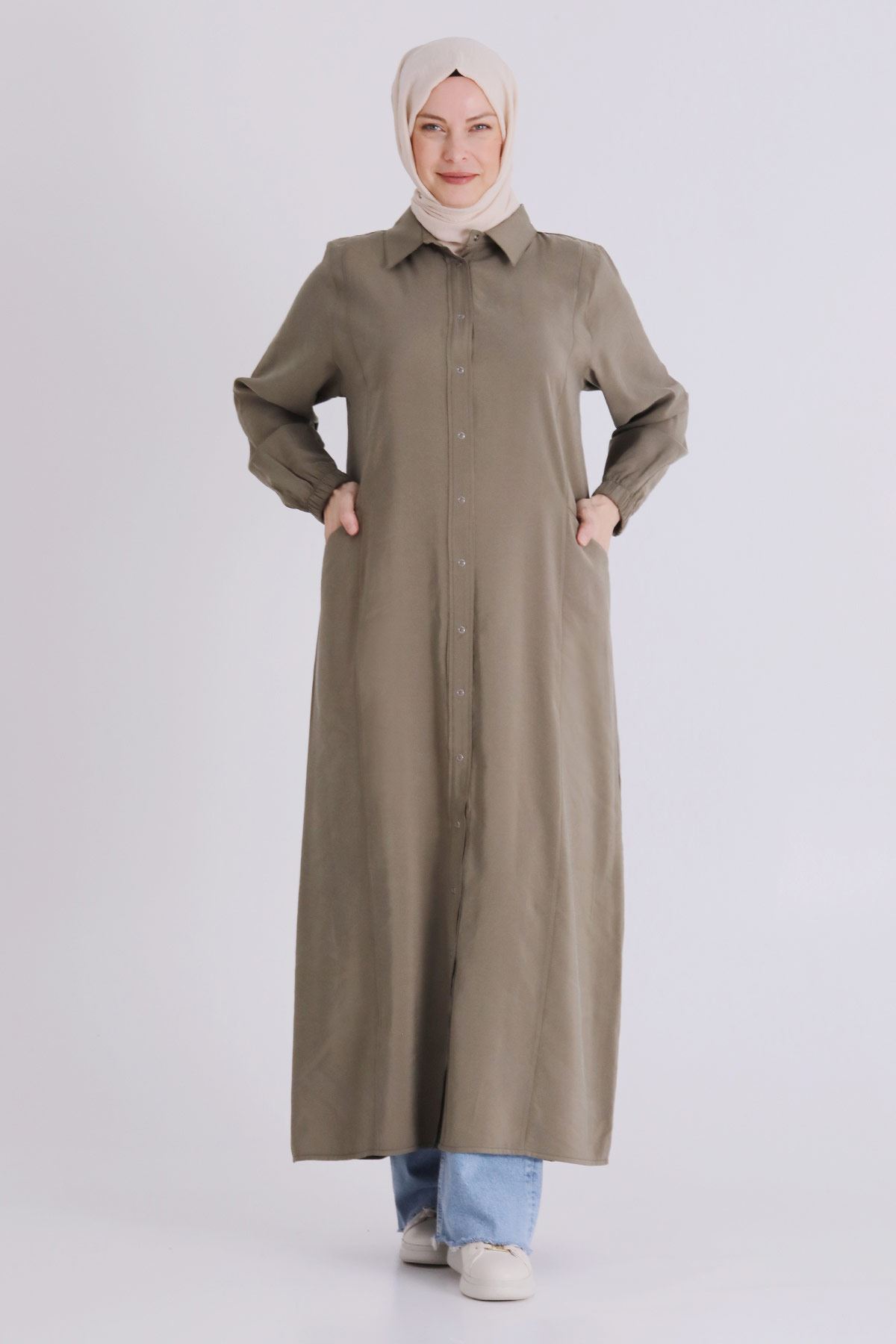 Büyük Beden Tesettür Ferace 2827 Haki
