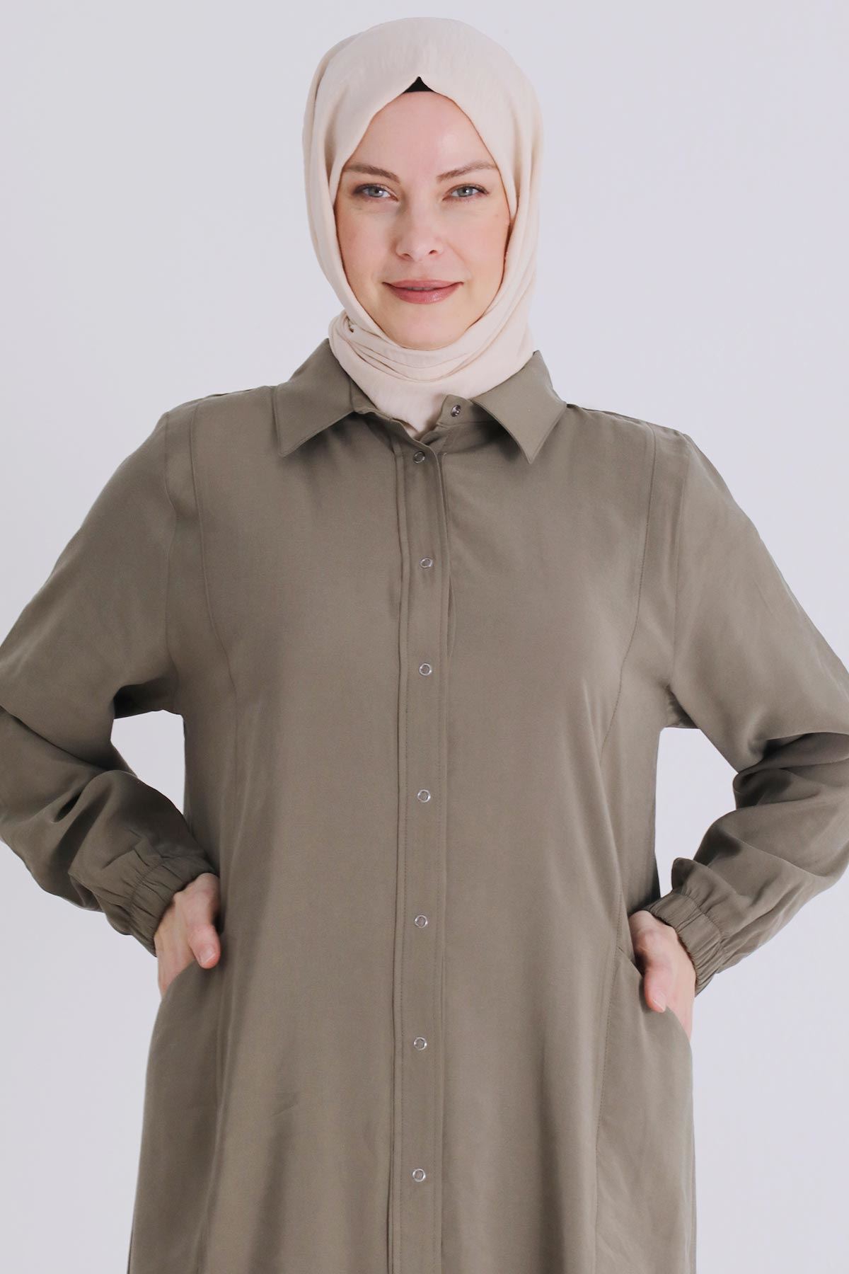 Büyük Beden Tesettür Ferace 2827 Haki