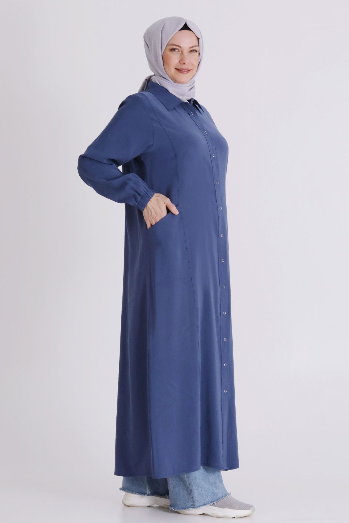 Büyük Beden Tesettür Ferace 2827 İndigo