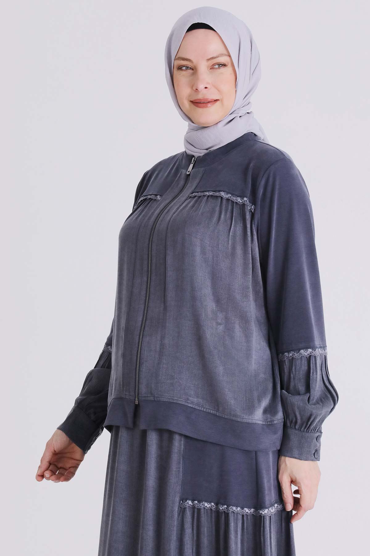 Büyük Beden Tesettür Etekli Takım 38002 Lacivert