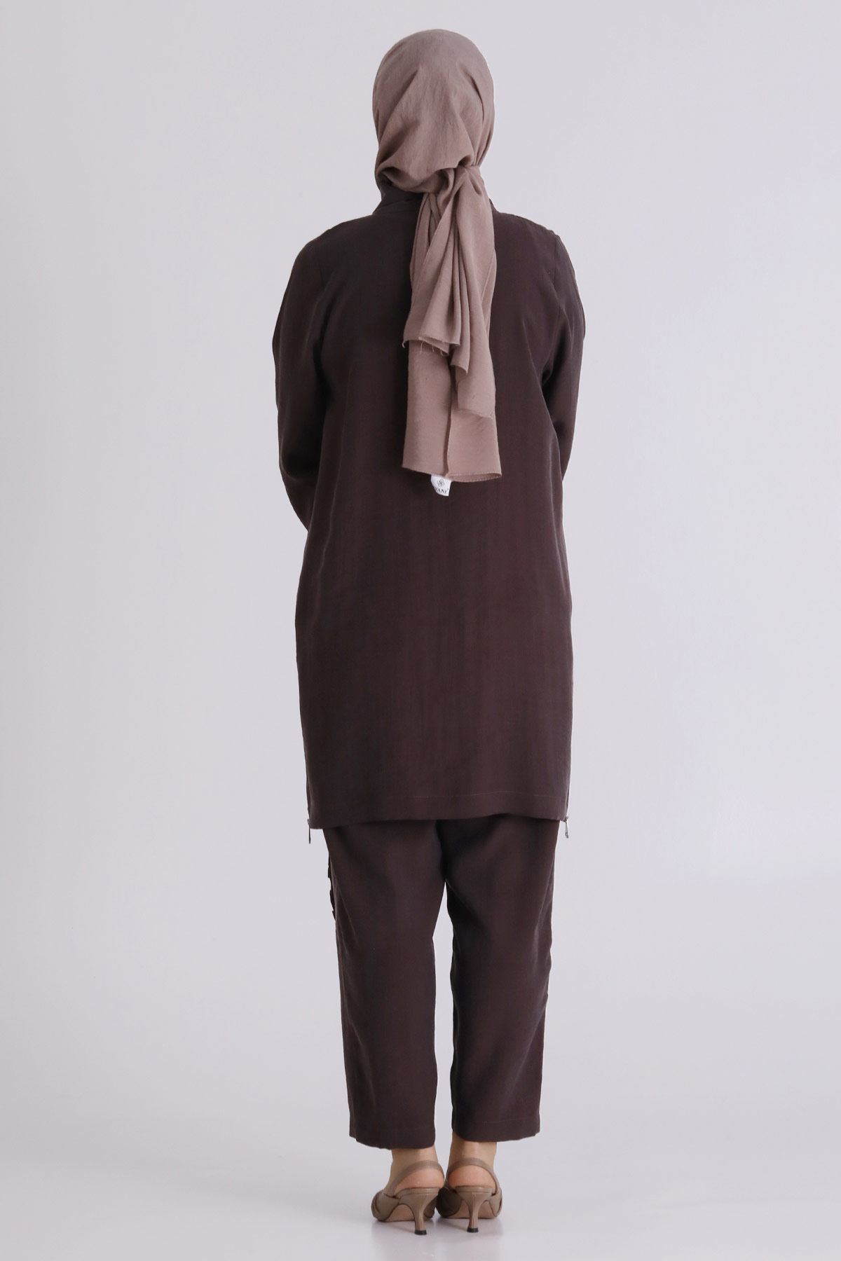 Büyük Beden Tesettür Pantolonlu Takım 35146 Kakao