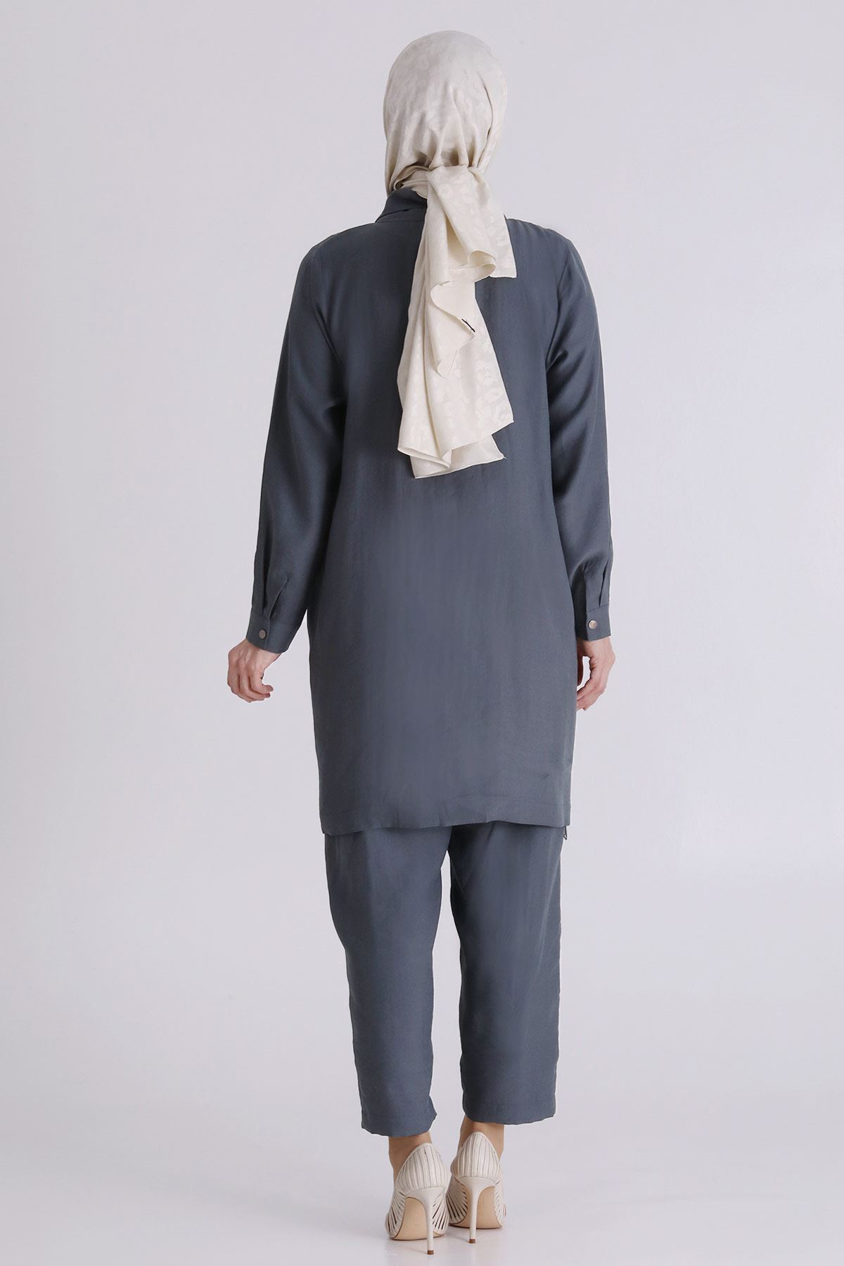 Büyük Beden Tesettür Pantolonlu Takım 35146 Nefti