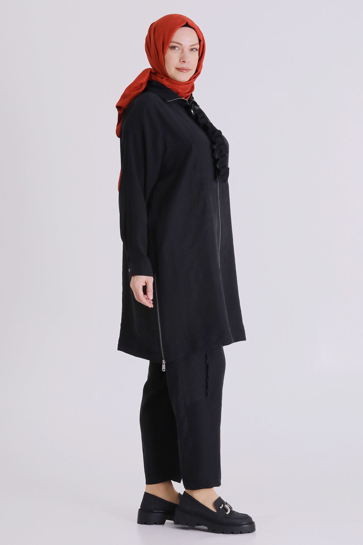 Büyük Beden Tesettür Pantolonlu Takım 35146 Siyah