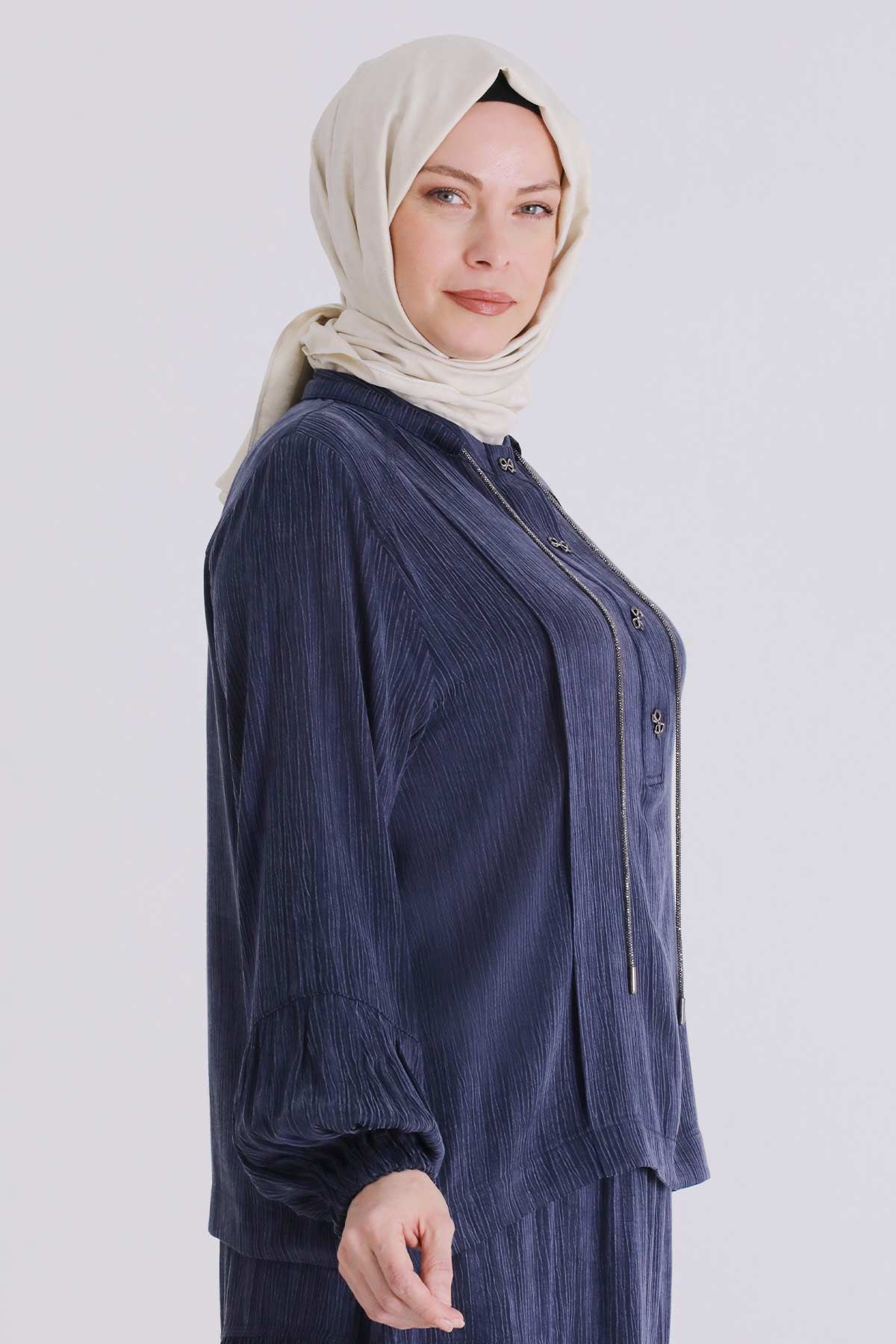 Büyük Beden Tesettür Etekli Takım 38003 Lacivert