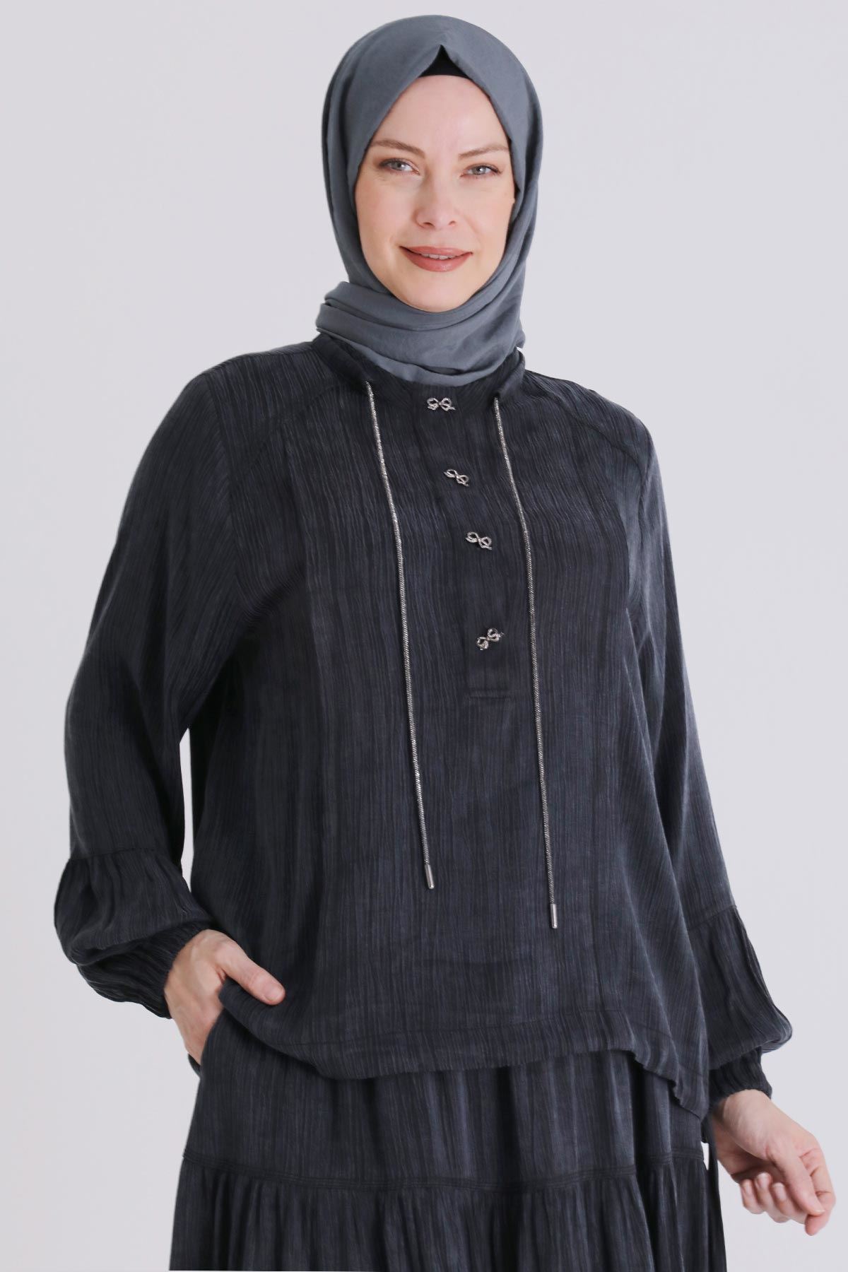 Büyük Beden Tesettür Etekli Takım 38003 Siyah