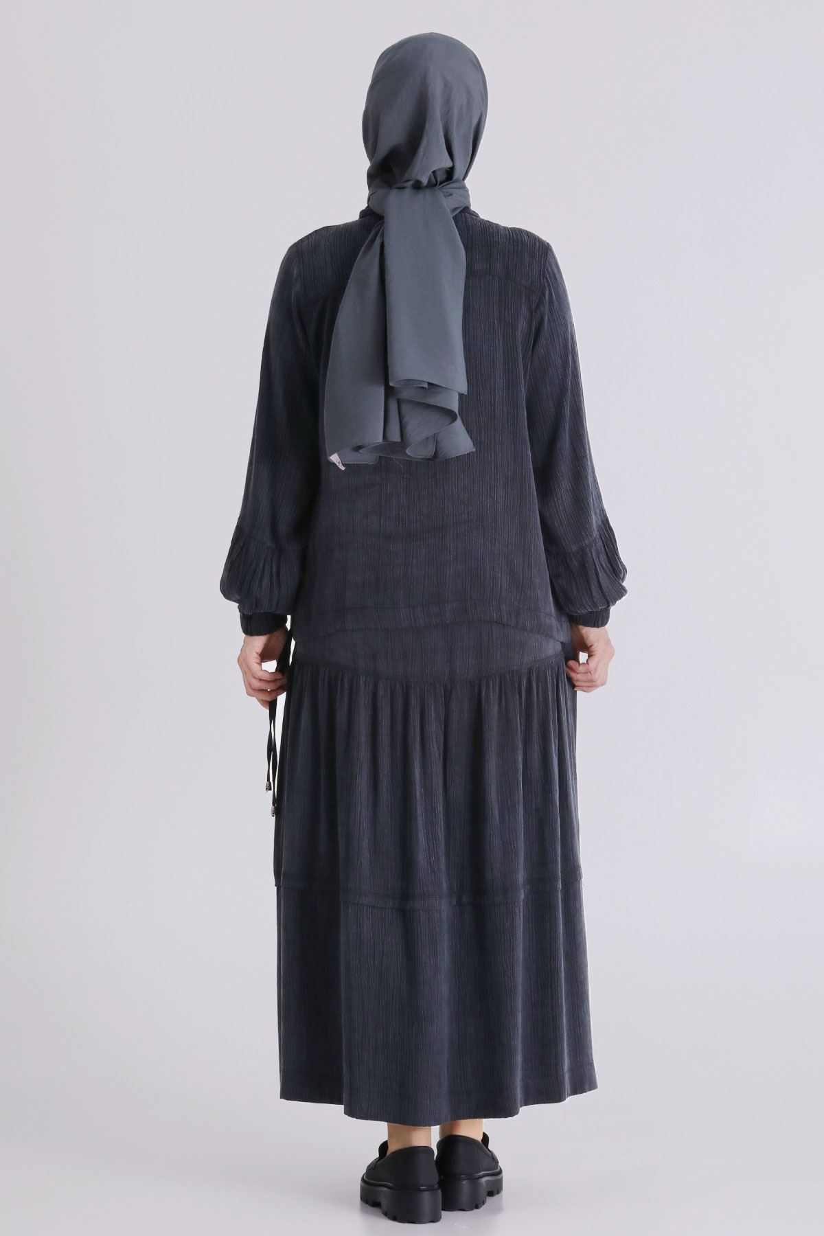 Büyük Beden Tesettür Etekli Takım 38003 Siyah