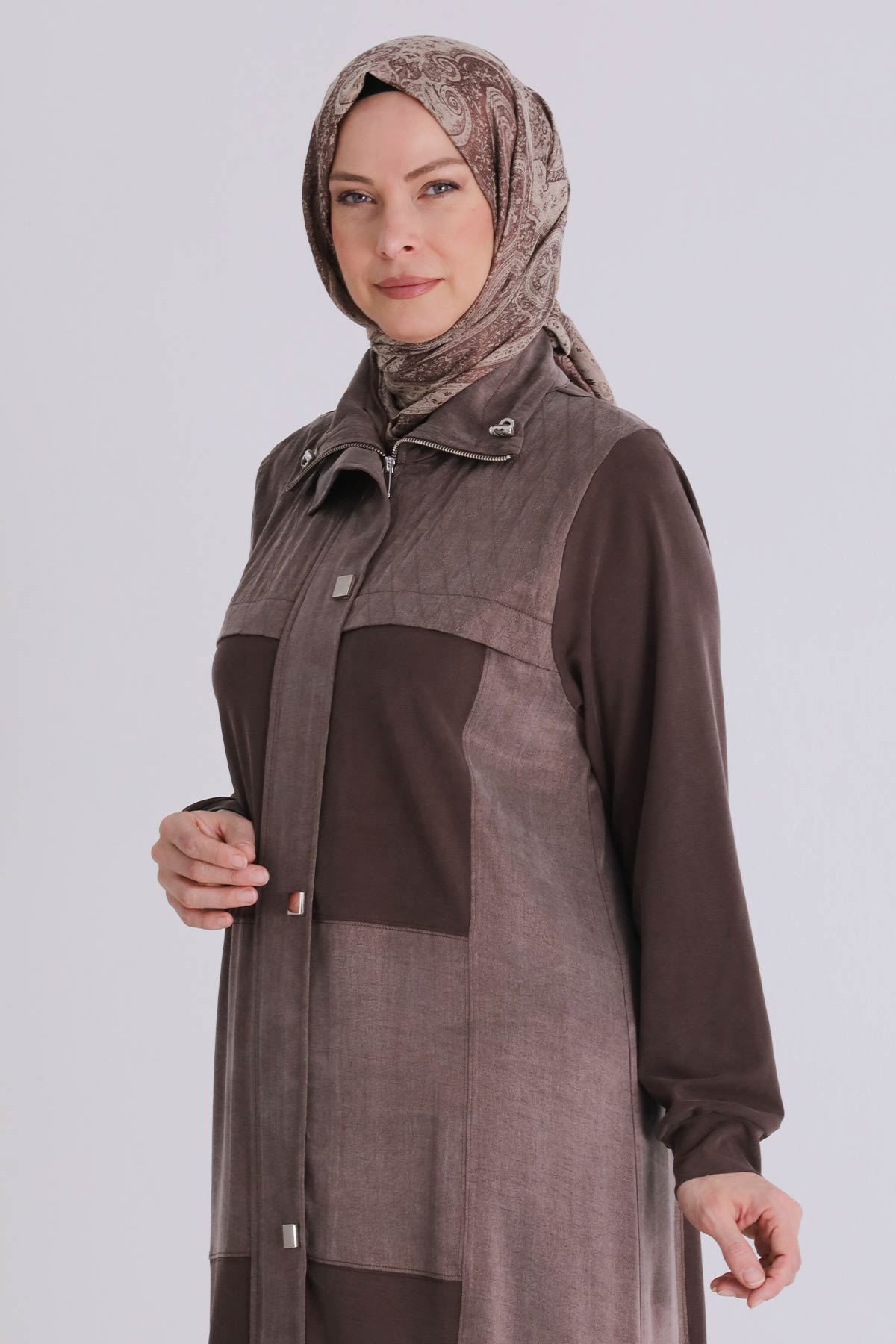 Büyük Beden Tesettür Pantolonlu Takım 35145 Kahve