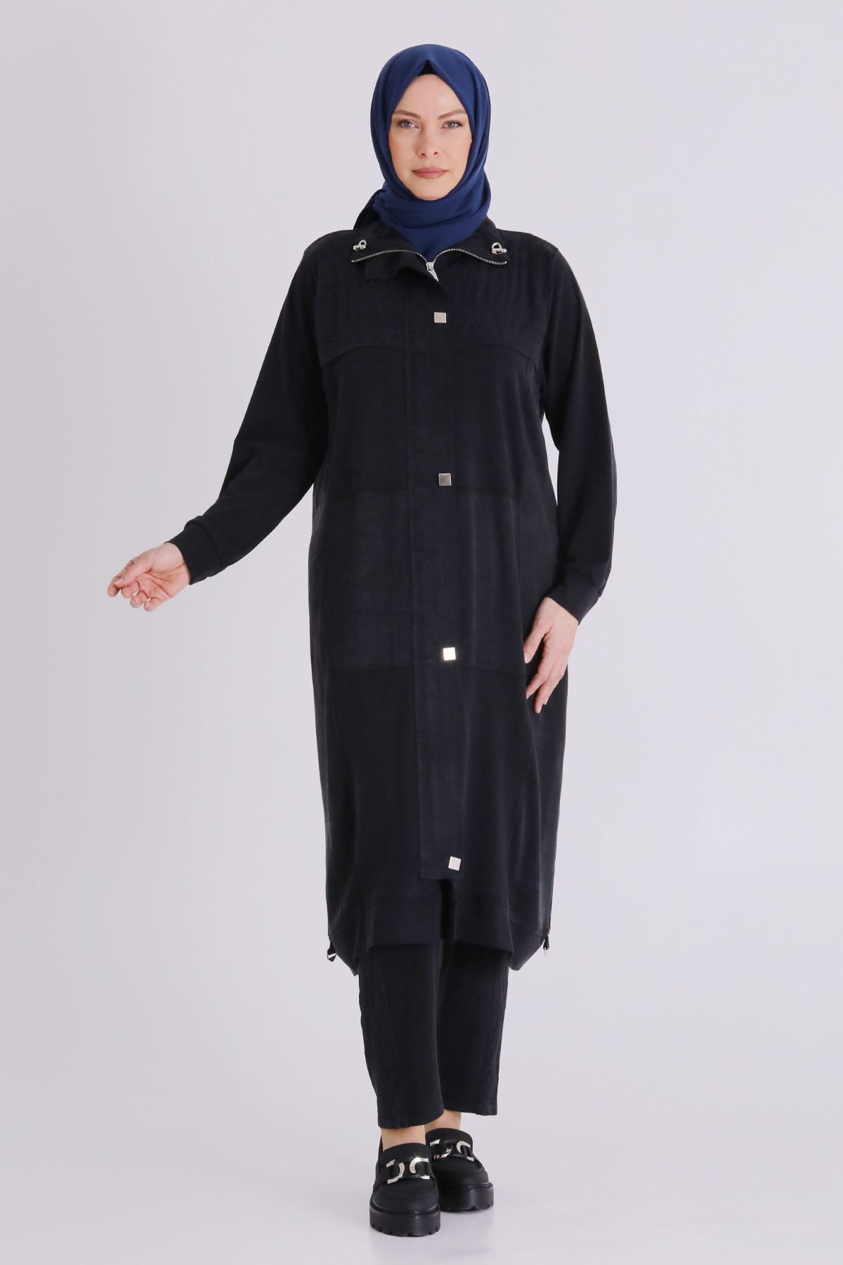 Büyük Beden Tesettür Pantolonlu Takım 35145 Siyah