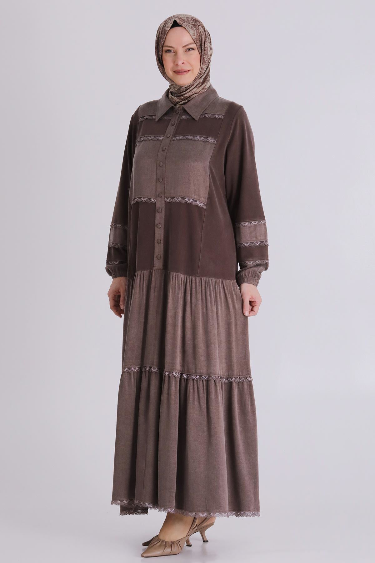 Büyük Beden Tesettür Elbise 75008 Kahve