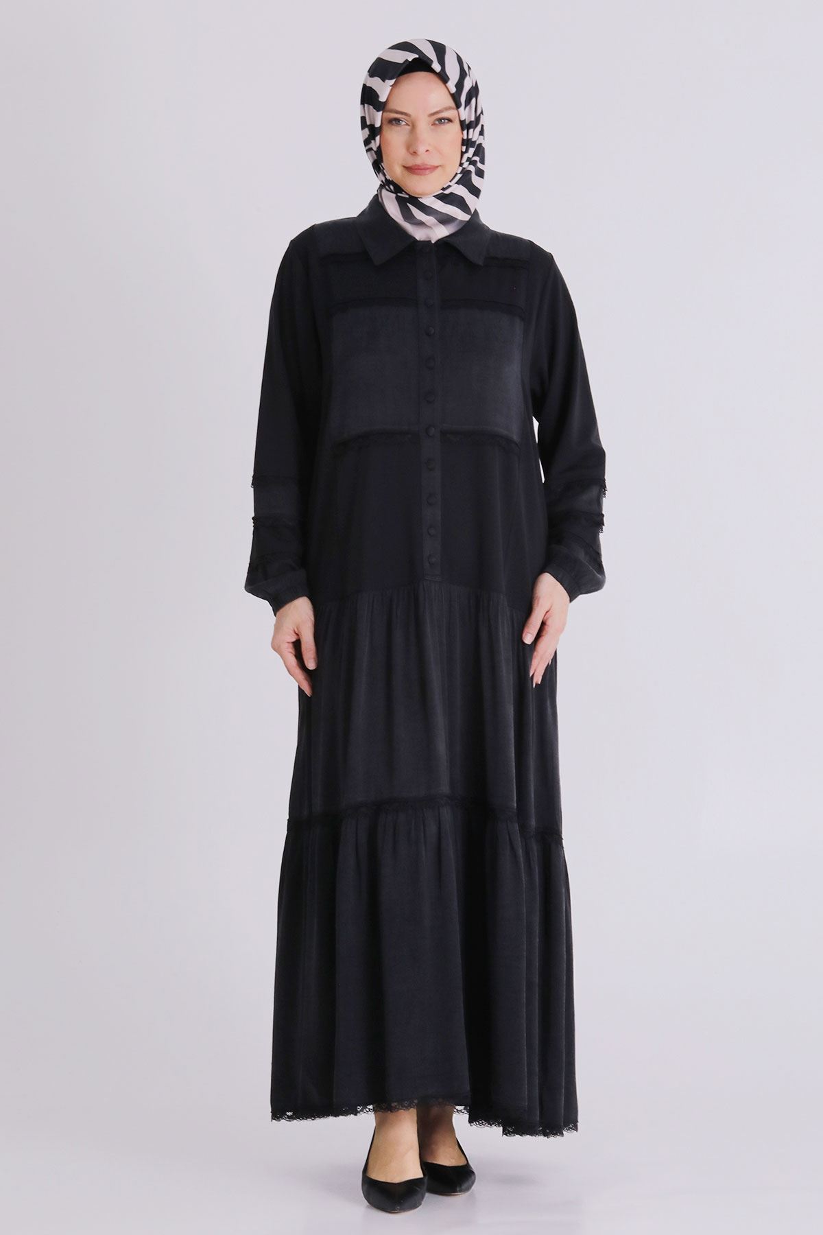 Büyük Beden Tesettür Elbise 75008 Siyah