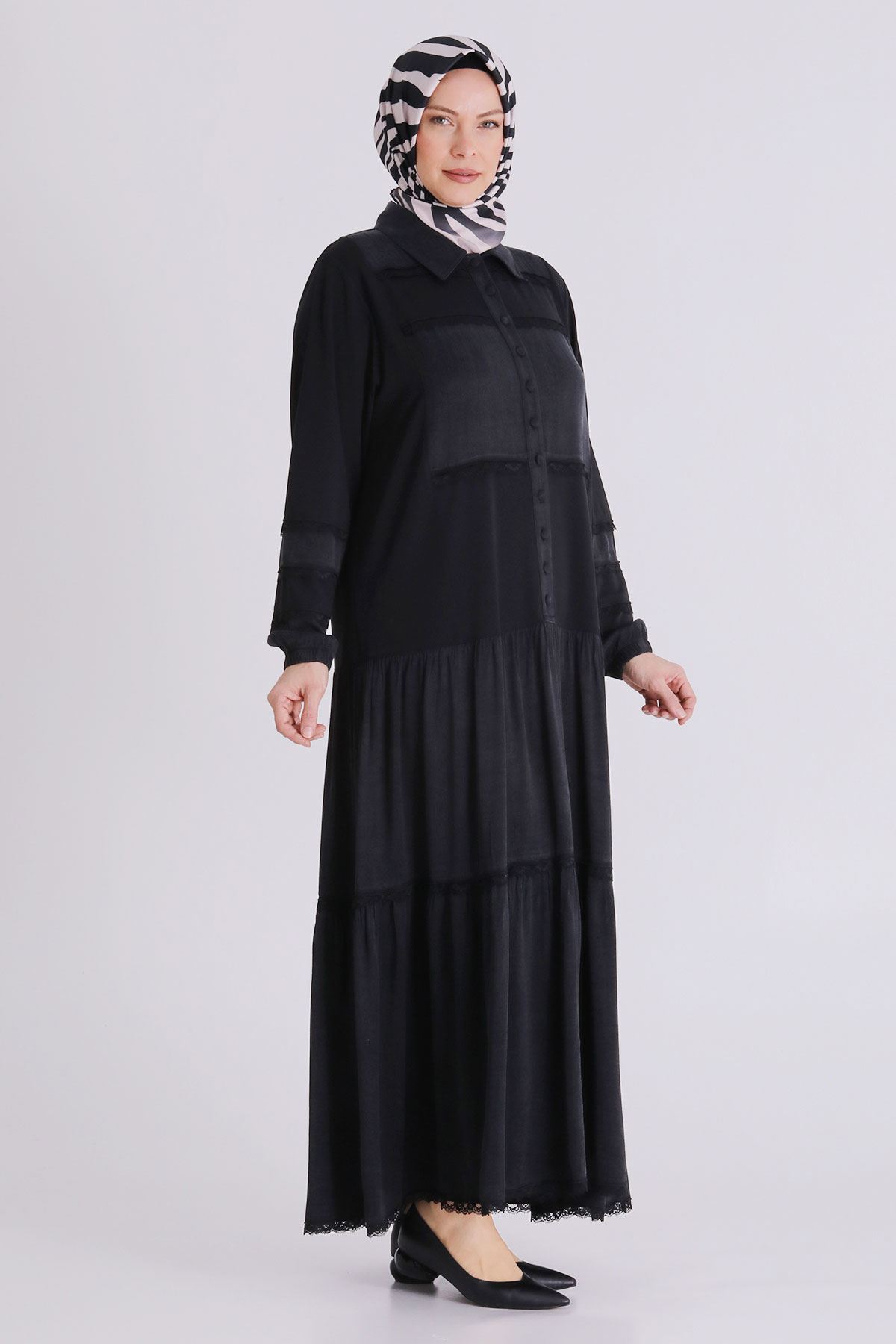 Büyük Beden Tesettür Elbise 75008 Siyah