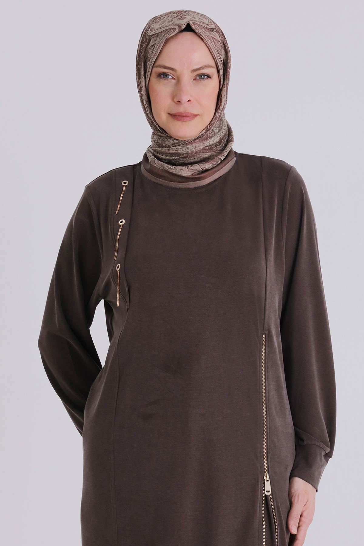 Büyük Beden Tesettür Tunik 20139 Kahve