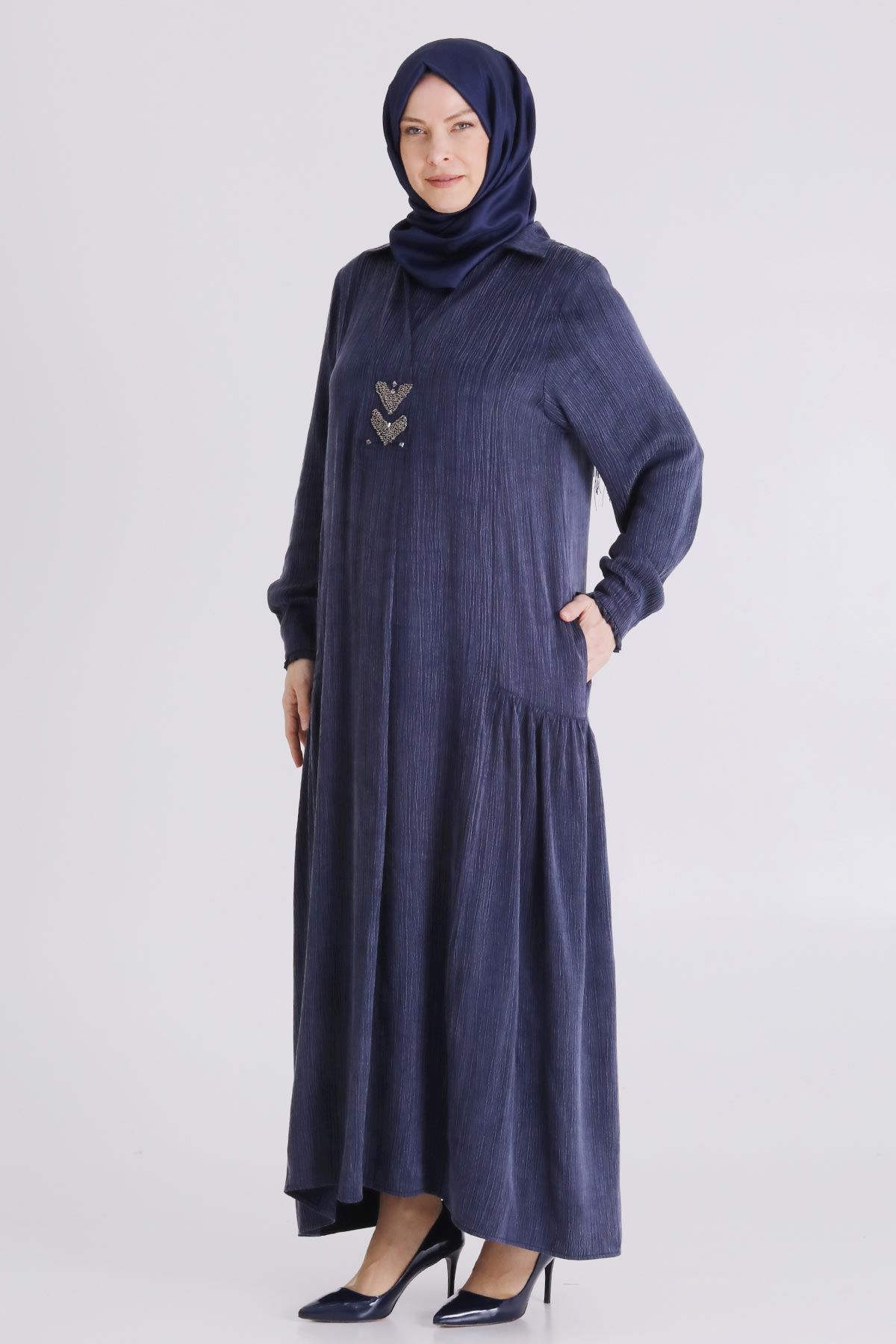 Büyük Beden Tesettür Elbise 75009 Lacivert