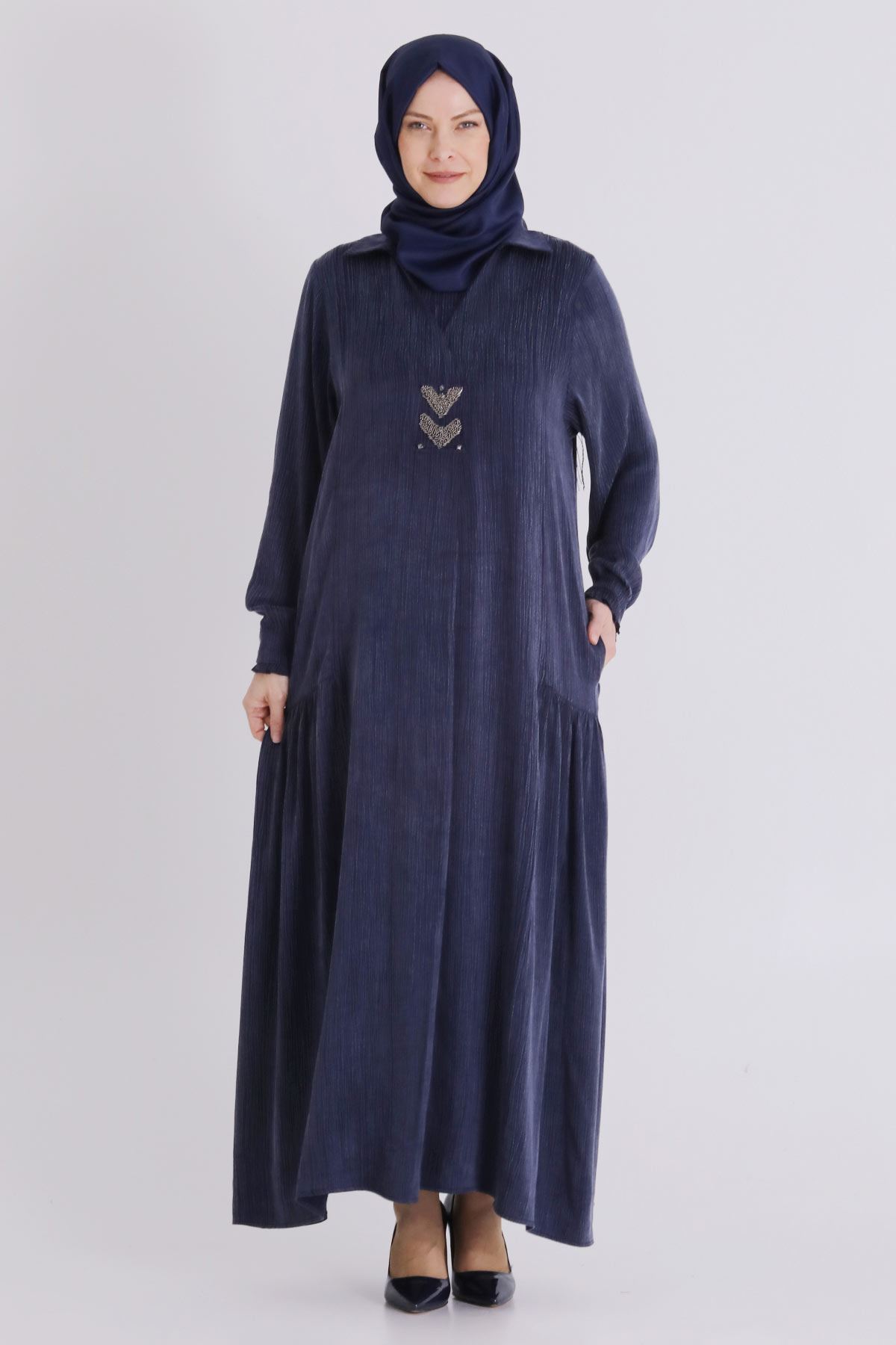 Büyük Beden Tesettür Elbise 75009 Lacivert