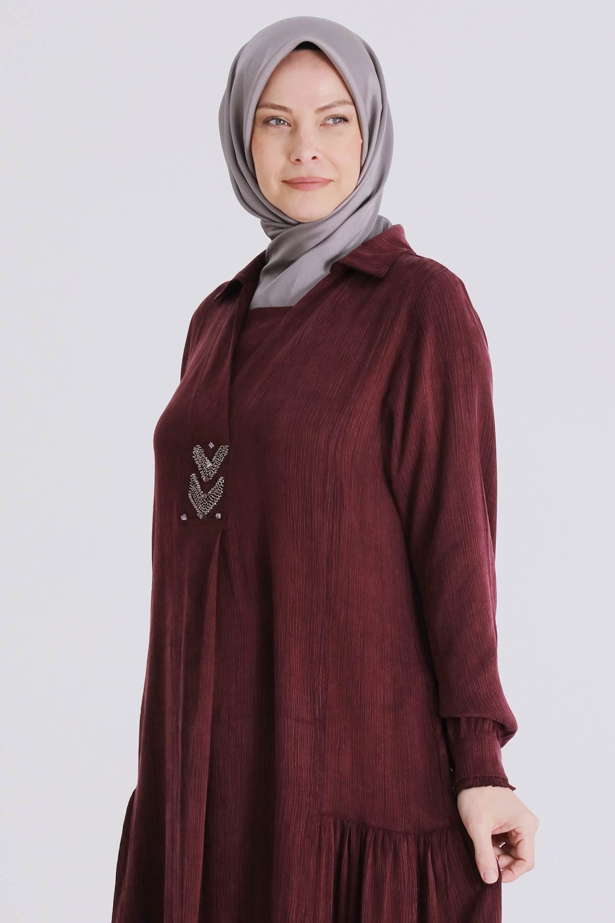 Büyük Beden Tesettür Elbise 75009 Bordo