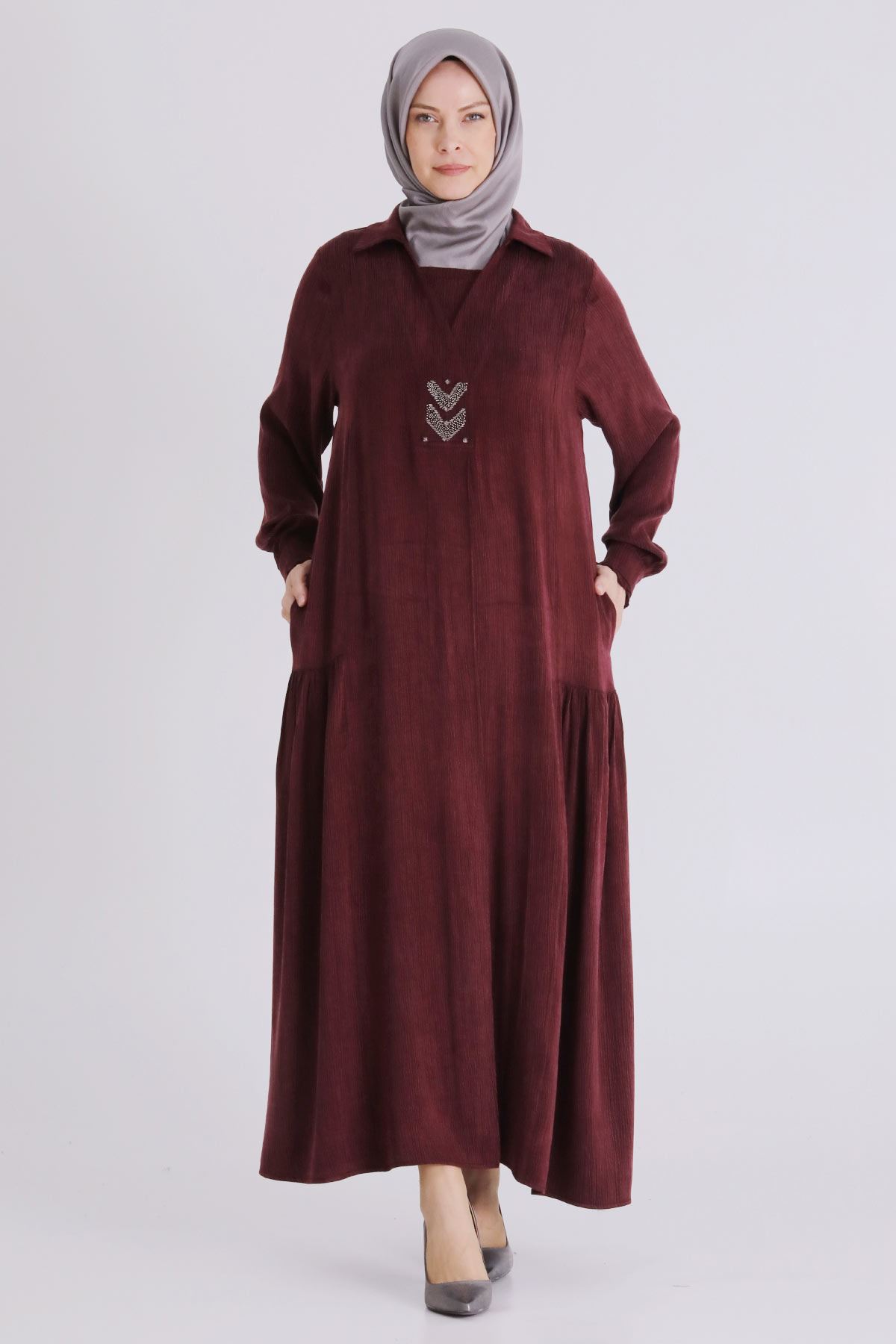 Büyük Beden Tesettür Elbise 75009 Bordo