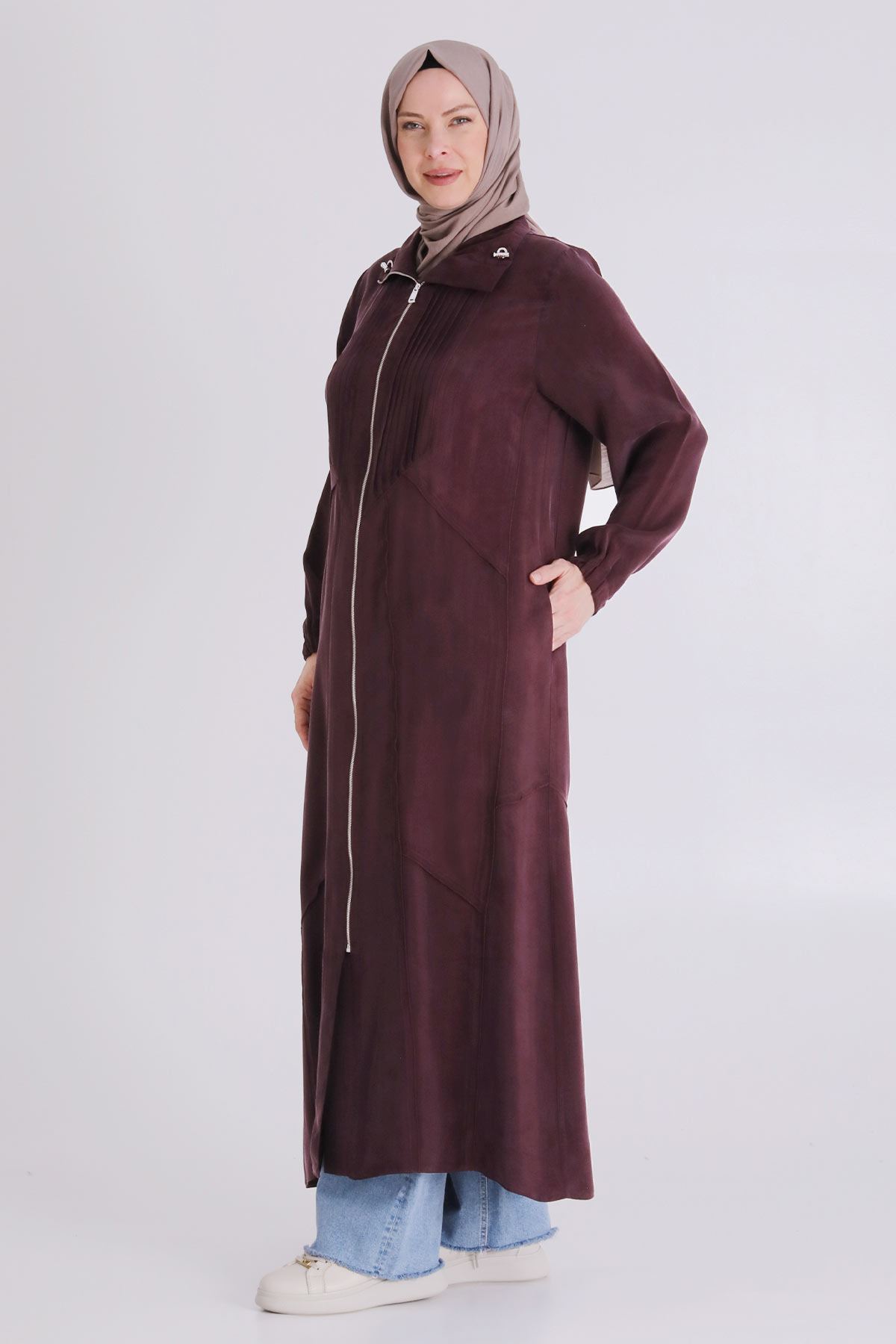 Büyük Beden Tesettür Cupro Ferace 28083 Böğürtlen