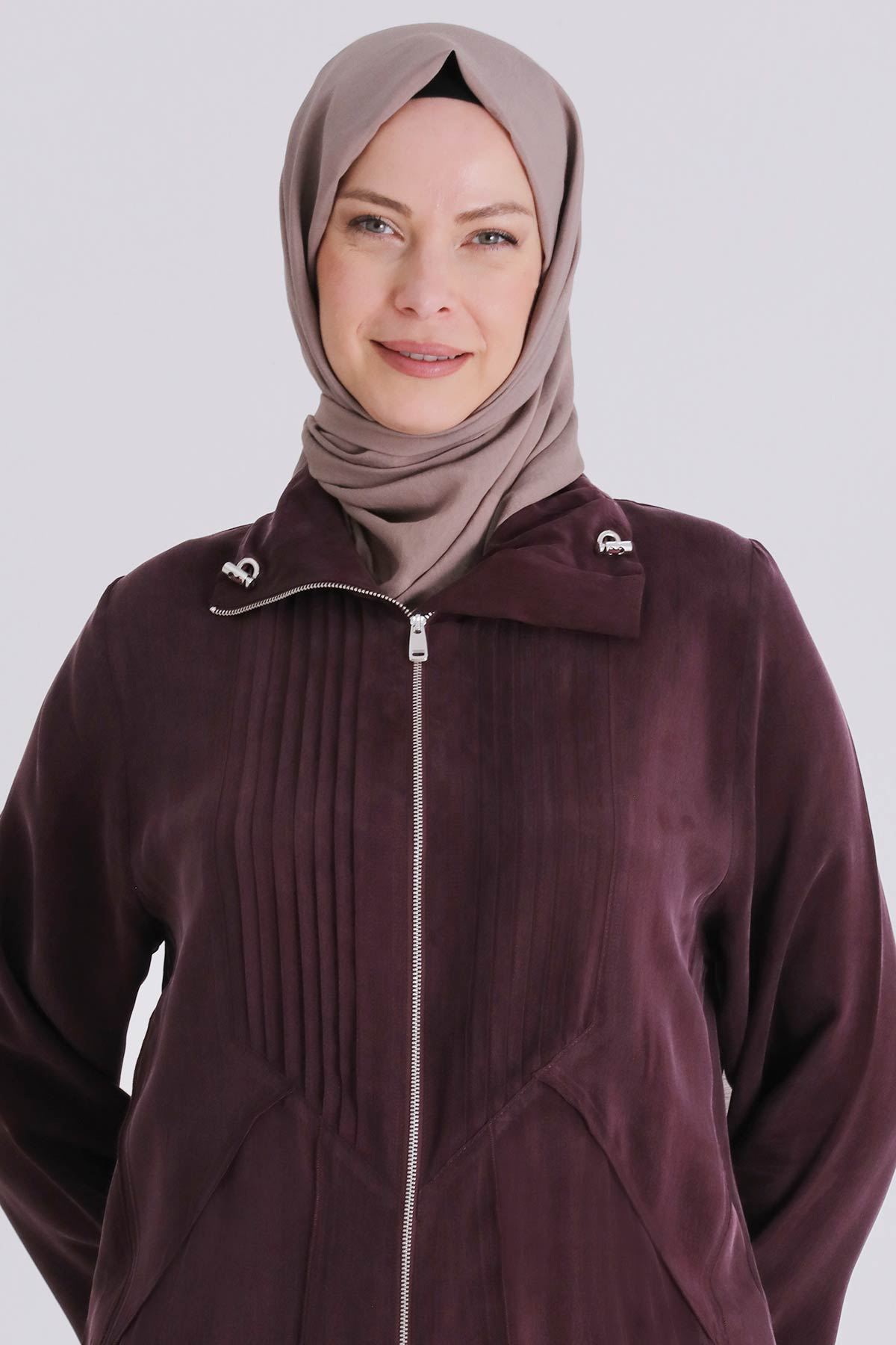 Büyük Beden Tesettür Cupro Ferace 28083 Böğürtlen