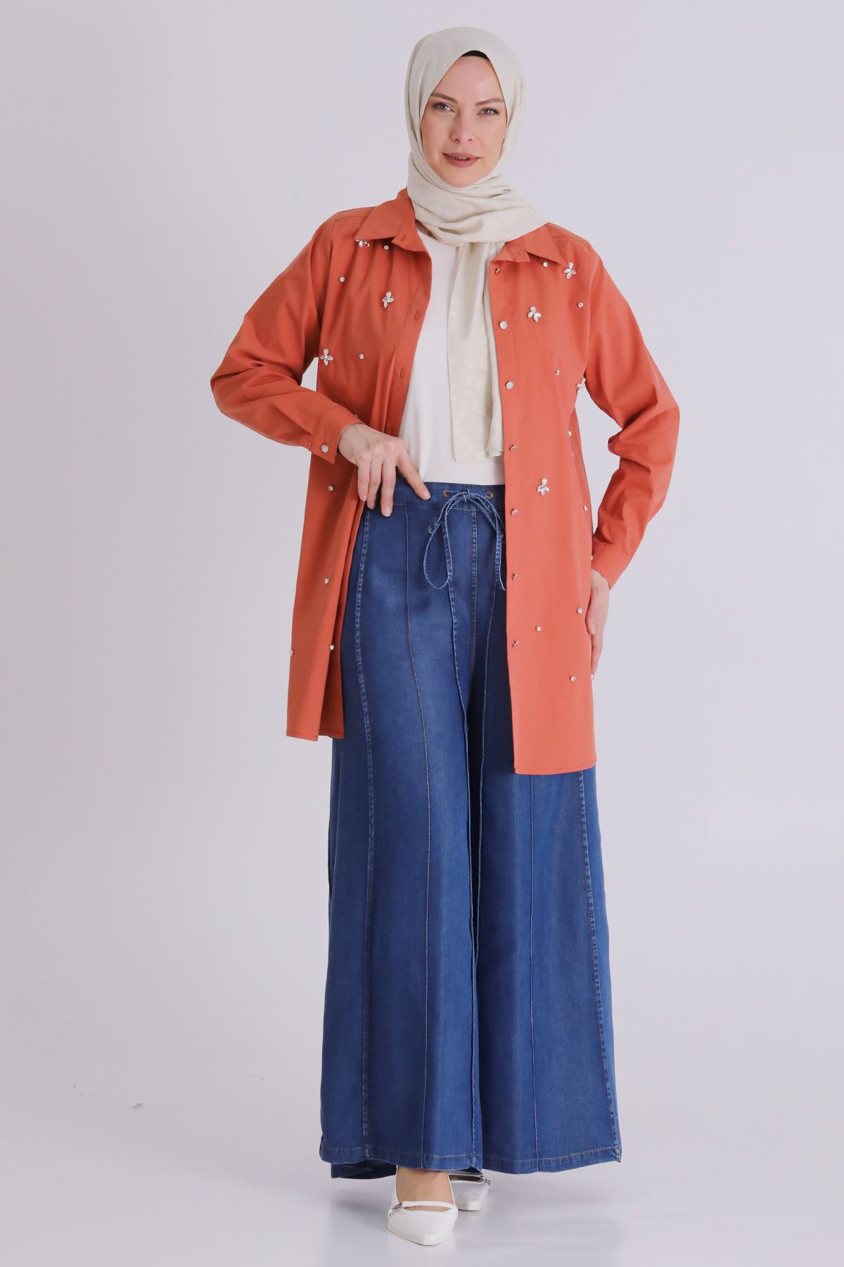 Büyük Beden Tesettür Tensel Pantolon 10510 Koyu Mavi