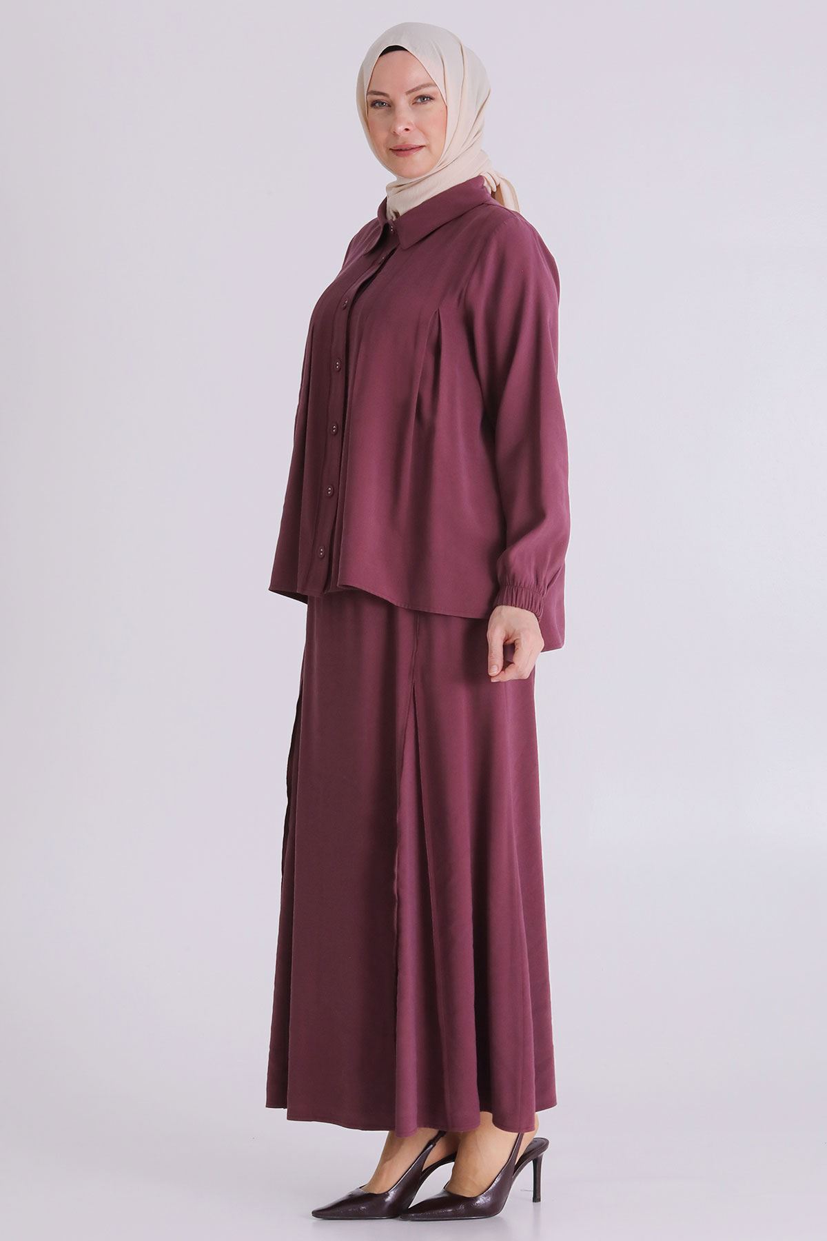 Büyük Beden Tesettür Etekli Takım 3801 Dut