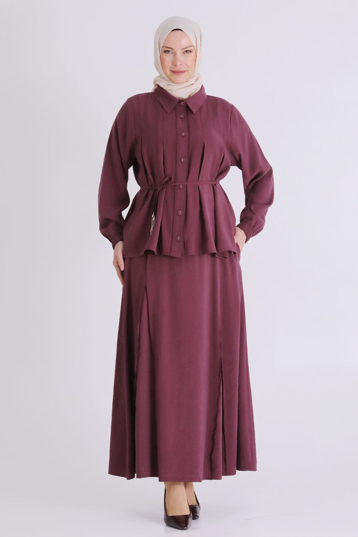 Büyük Beden Tesettür Etekli Takım 3801 Dut