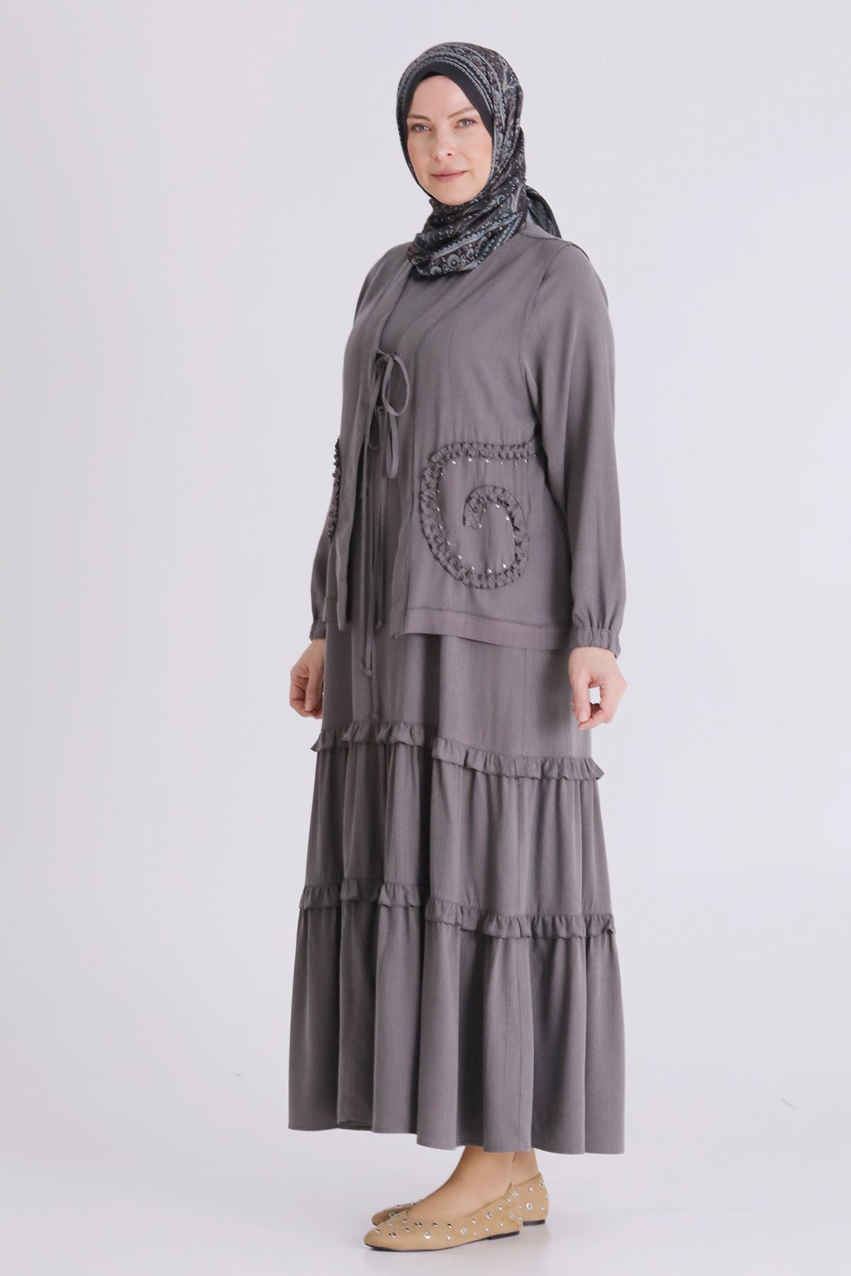 Büyük Beden Tesettür İkili Takım 4004 Duman Gri