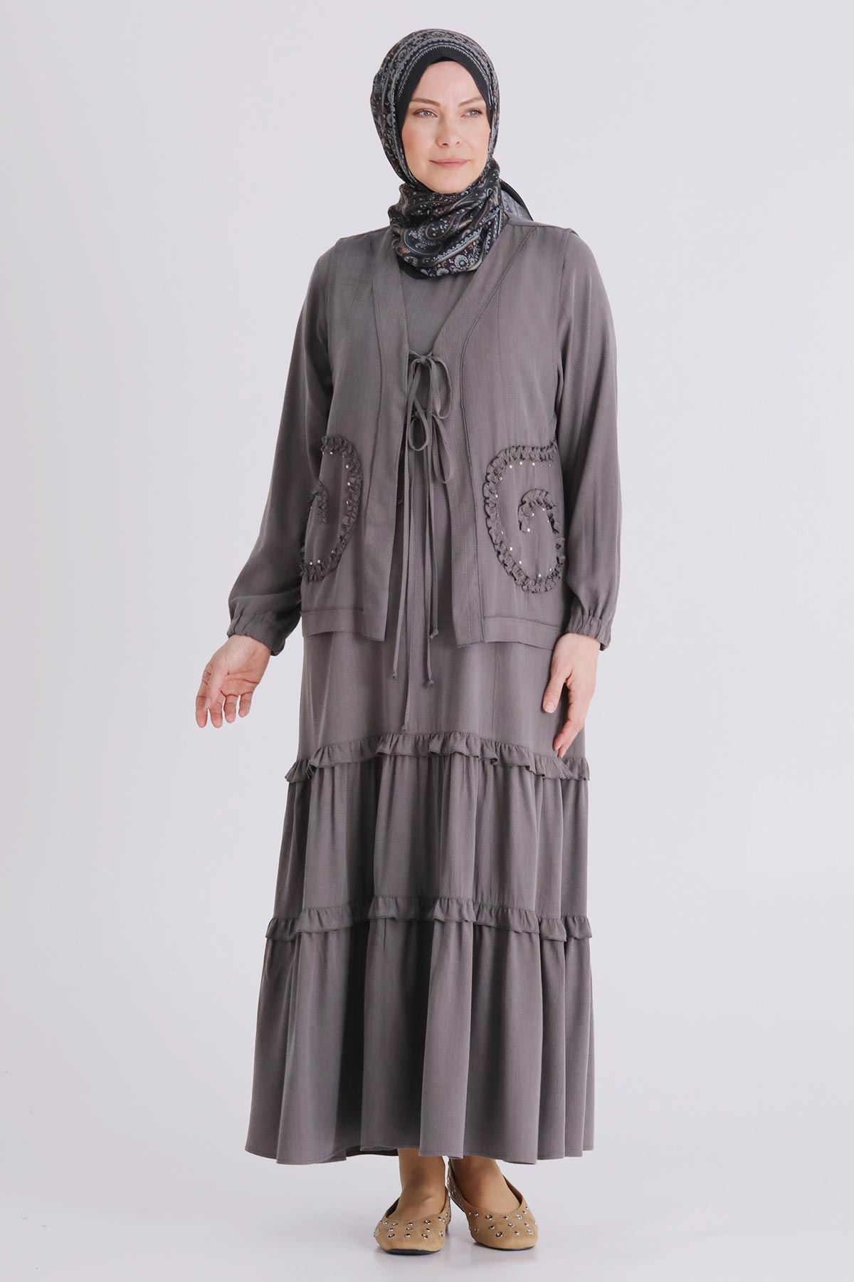 Büyük Beden Tesettür İkili Takım 4004 Duman Gri