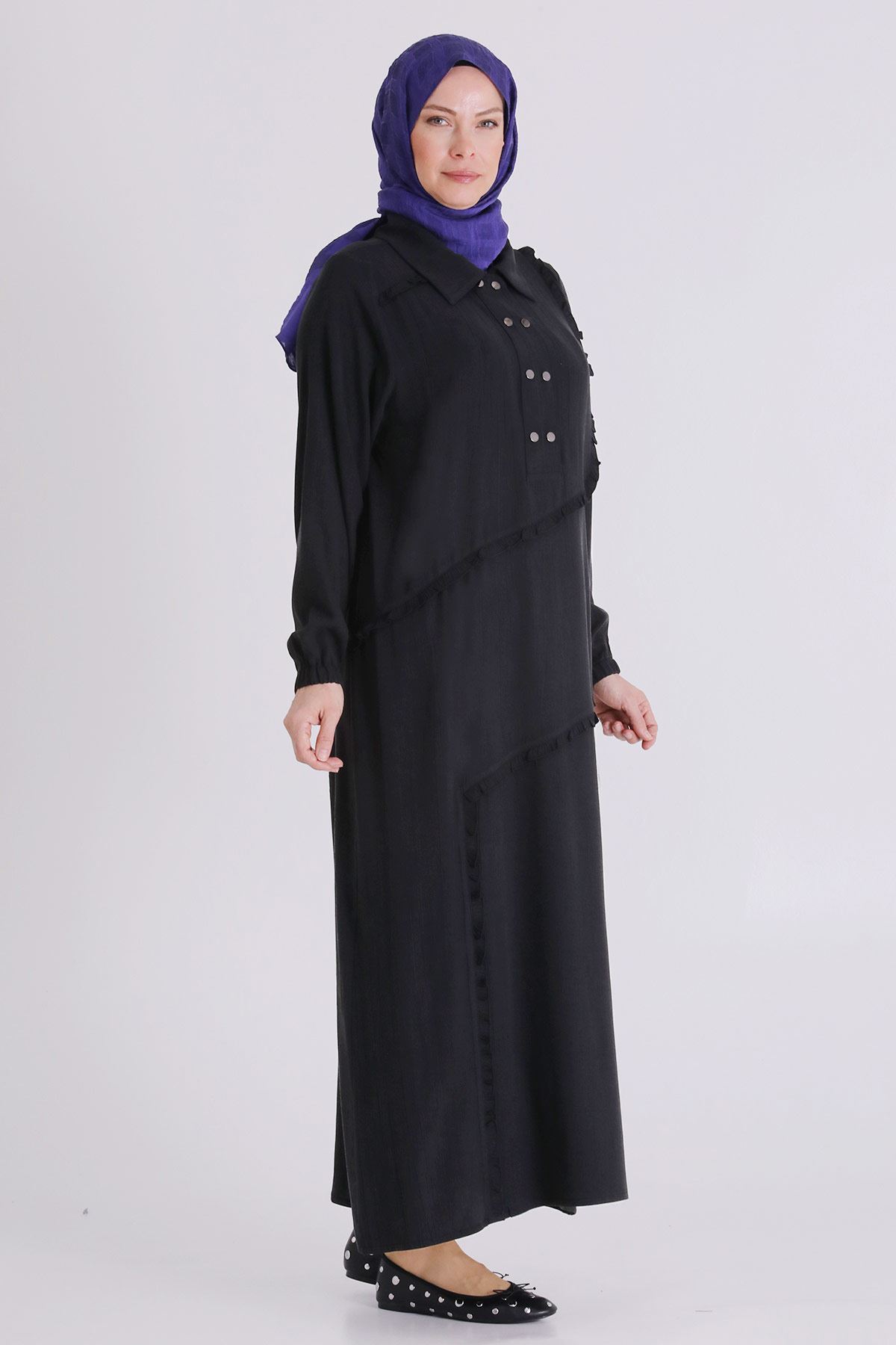 Büyük Beden Tesettür Elbise 7524 Siyah