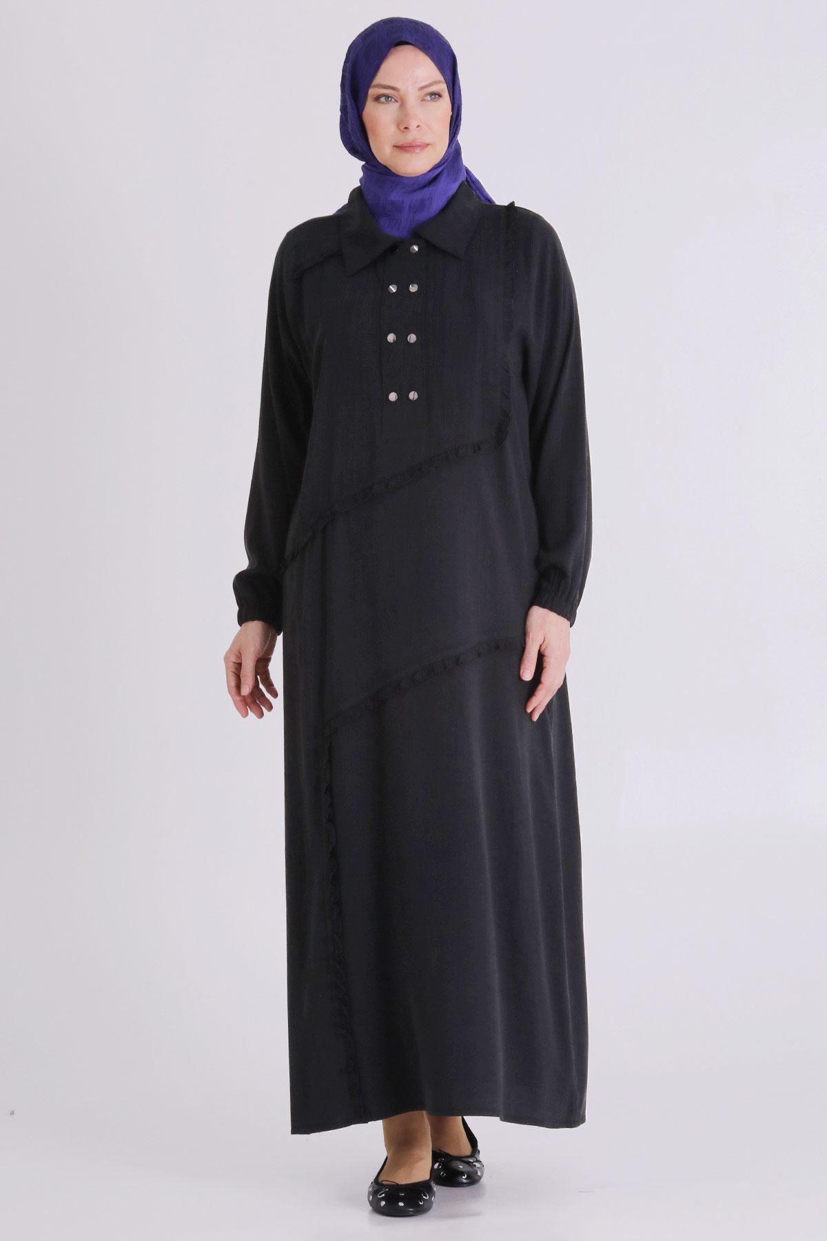 Büyük Beden Tesettür Elbise 7524 Siyah